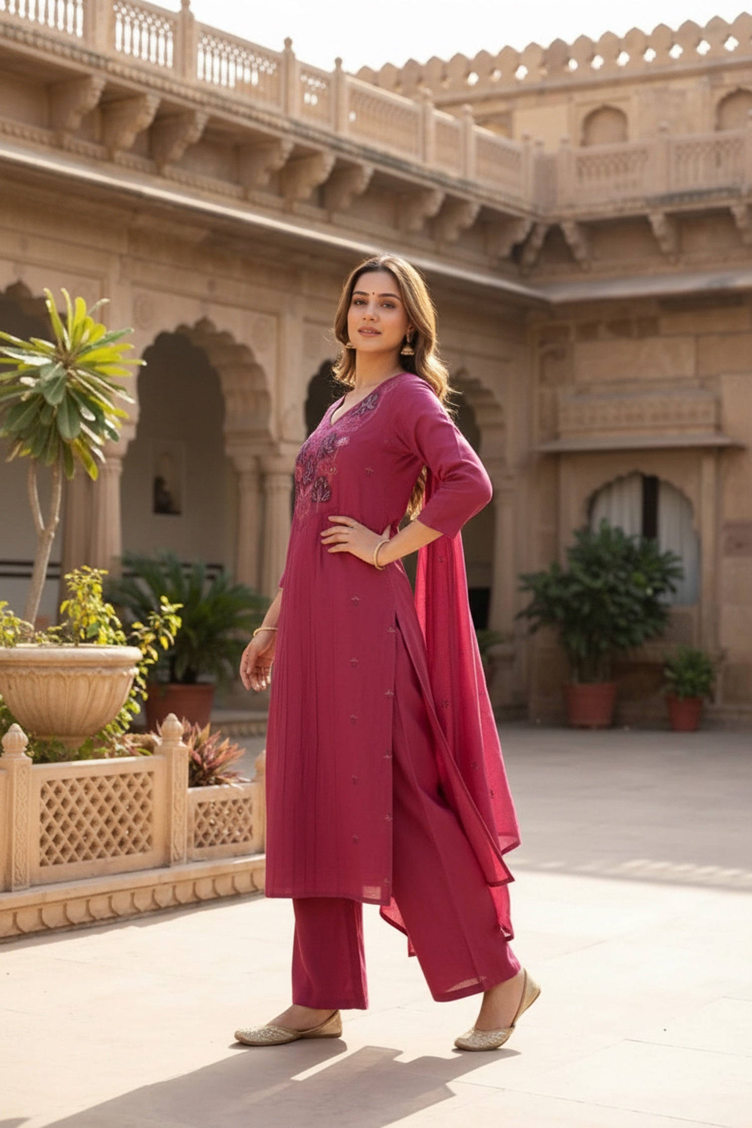 Classic Wine Cotton Three-Piece Set