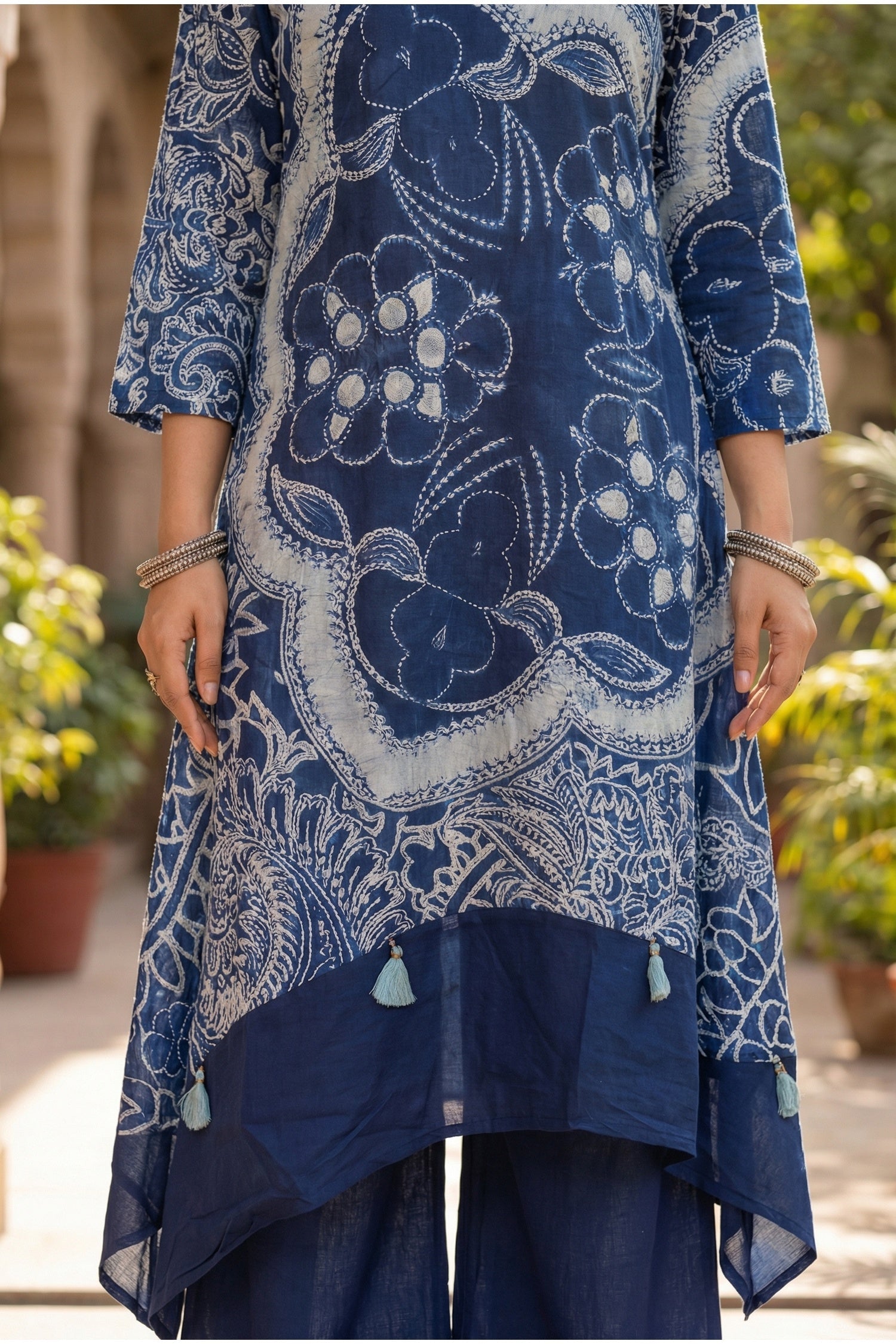 Indigo Blue Co-ord Set with Abstract Floral & Paisley Print