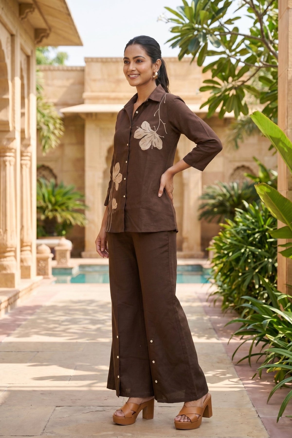 Chic Brown Notch Collar Cord Set - Freyaa USA & Canada