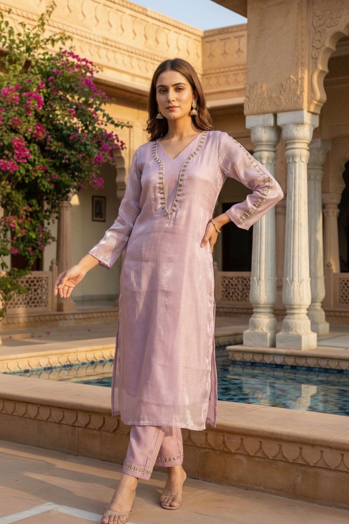 Lilac Embroidered Co-ord Set - Freyaa USA & Canada