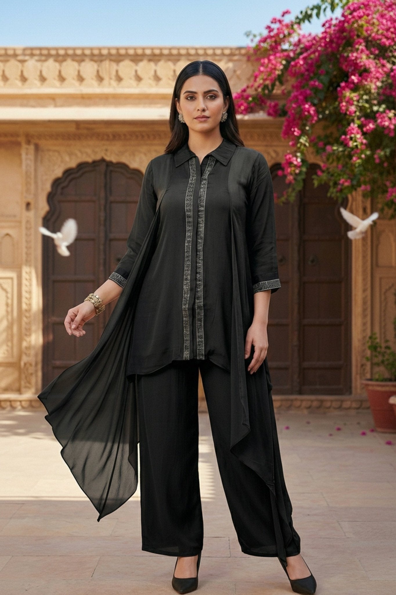 Modern Black Chinon Cord Set - Freyaa USA & Canada
