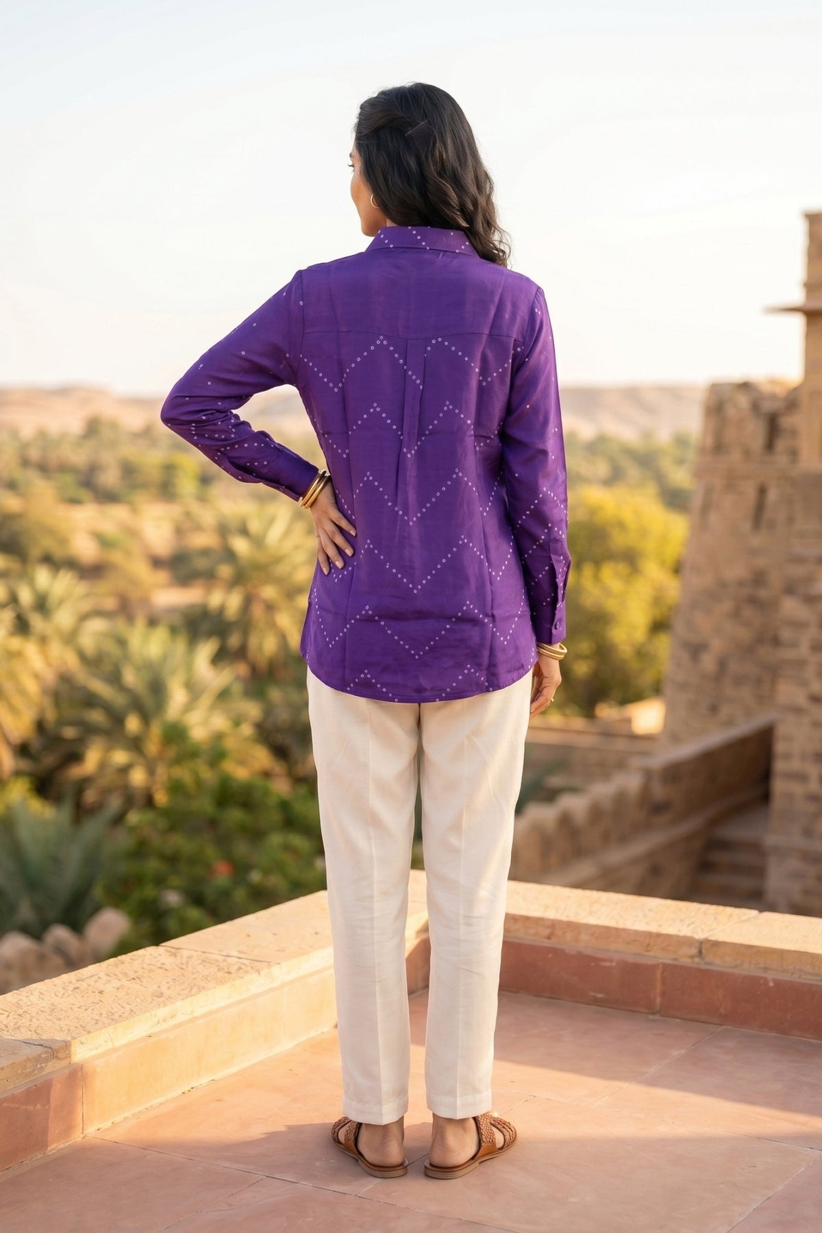 Rich Purple Crepe Relaxed Fit Shirt - Freyaa USA & Canada
