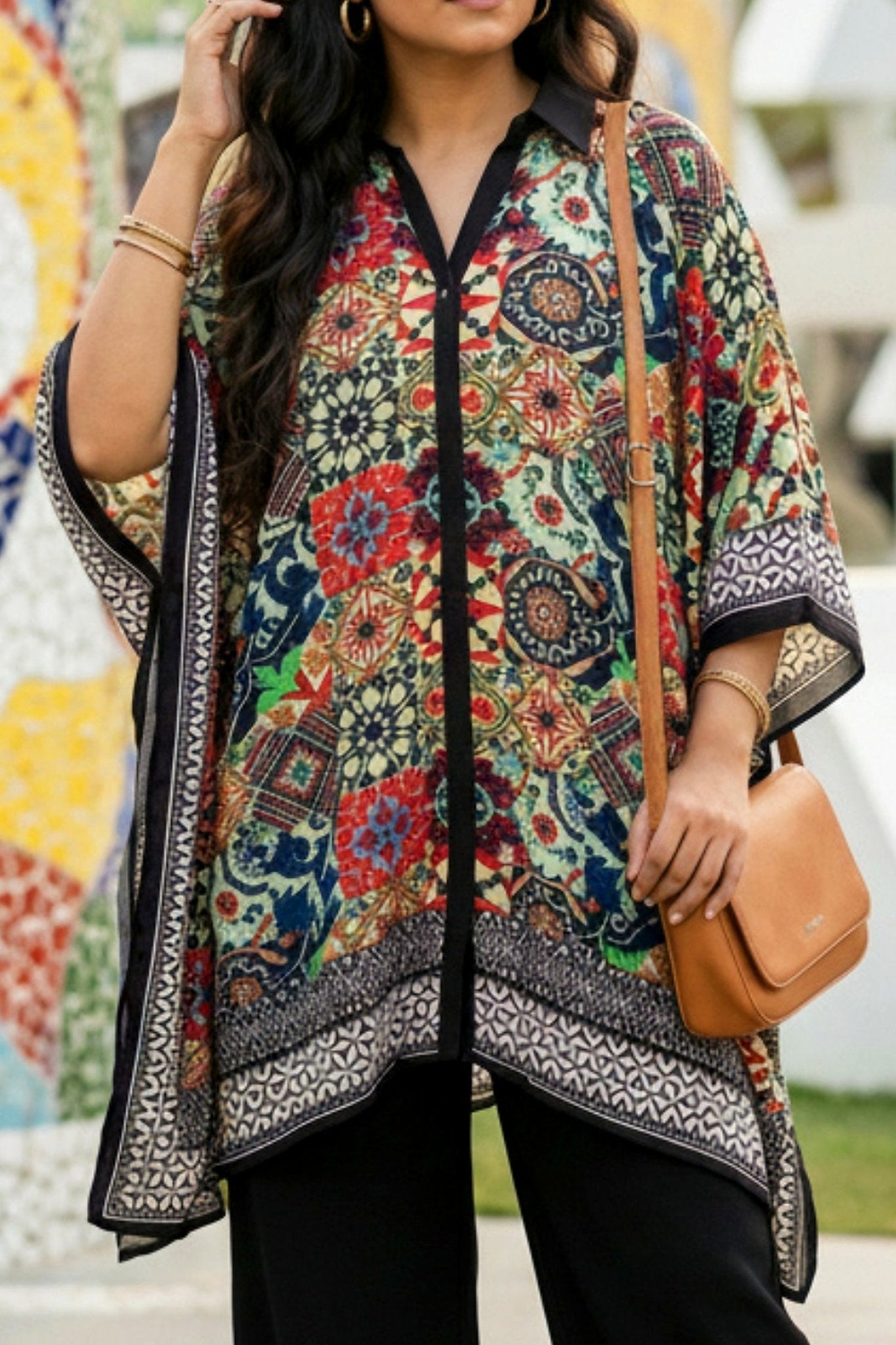 Multicolor Short Kaftan with Digital Print - Freyaa USA & Canada