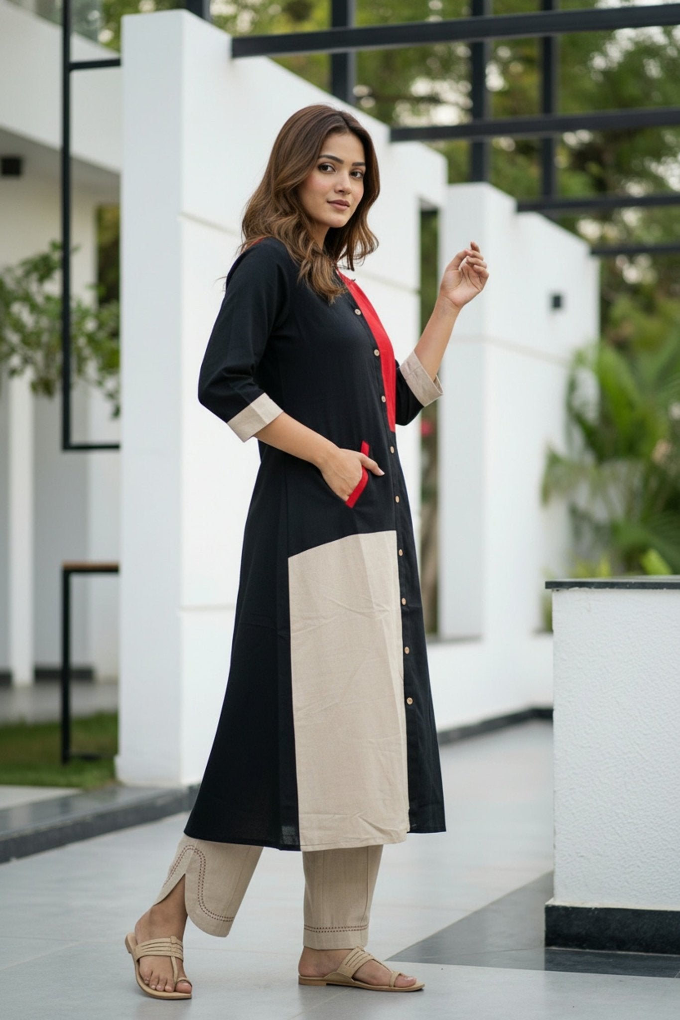 Multi Patterned Red & Black Cotton Cord Set - Freyaa USA & Canada