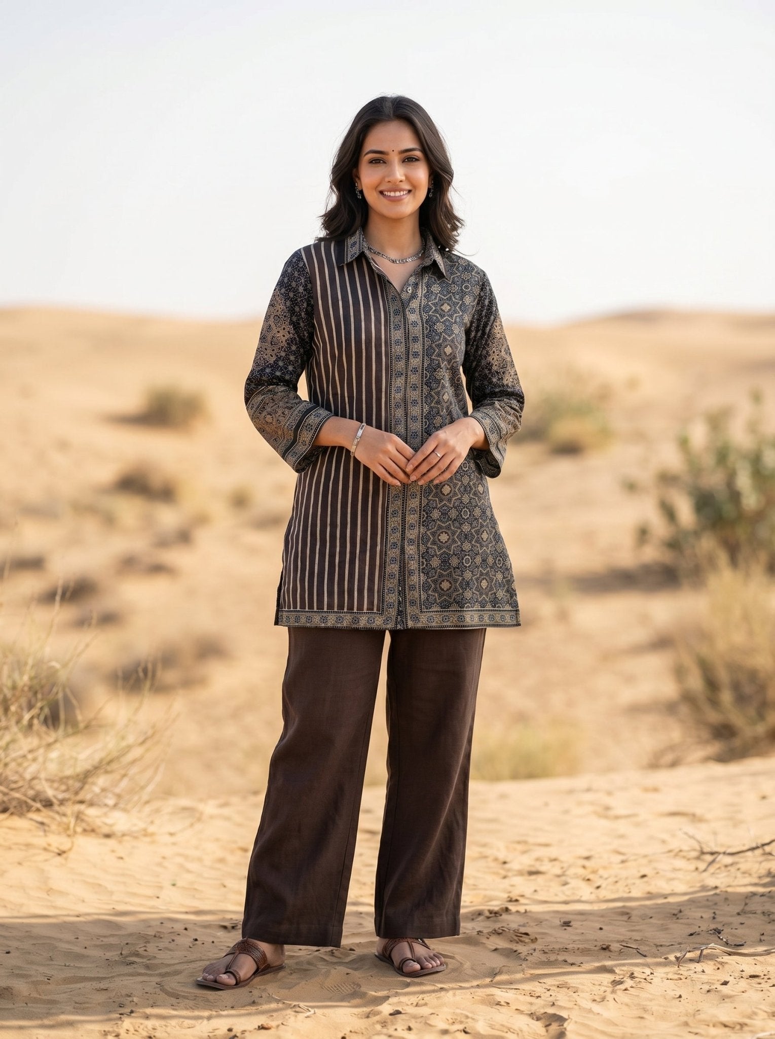 Relaxed Fit Printed Crepe Shirt - Freyaa USA & Canada