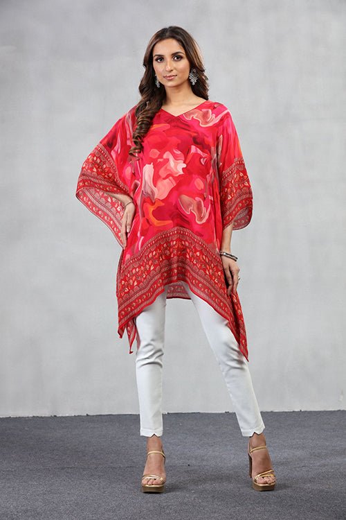 Abstract Printed Short Kaftan - Freyaa USA & Canada