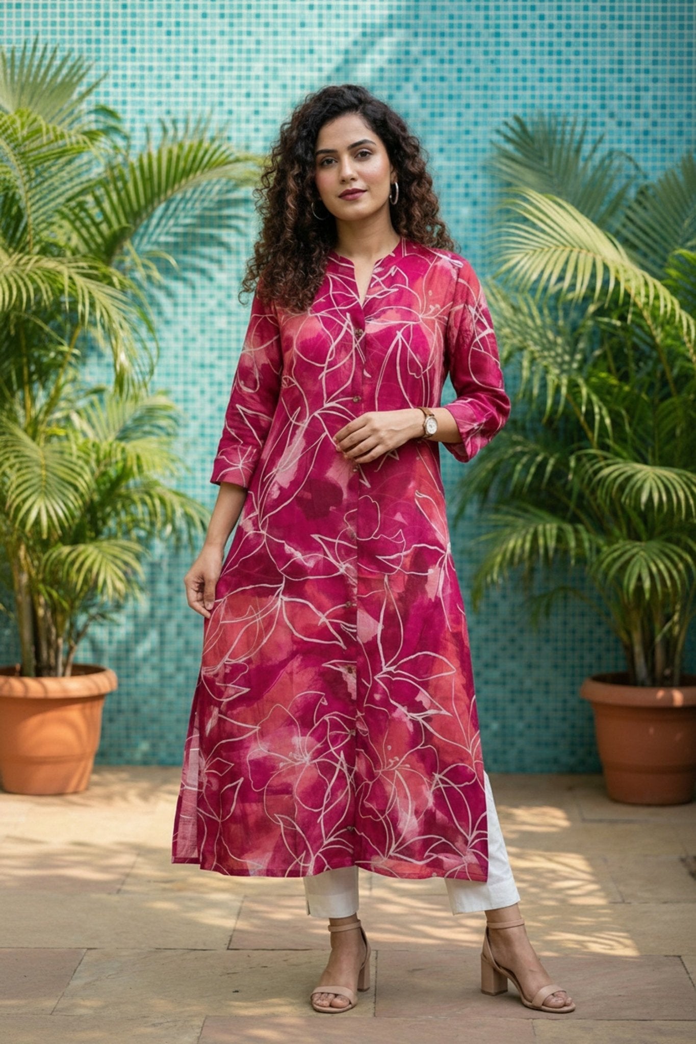 Rani Printed Mul Cotton Long Kurta - Freyaa USA & Canada