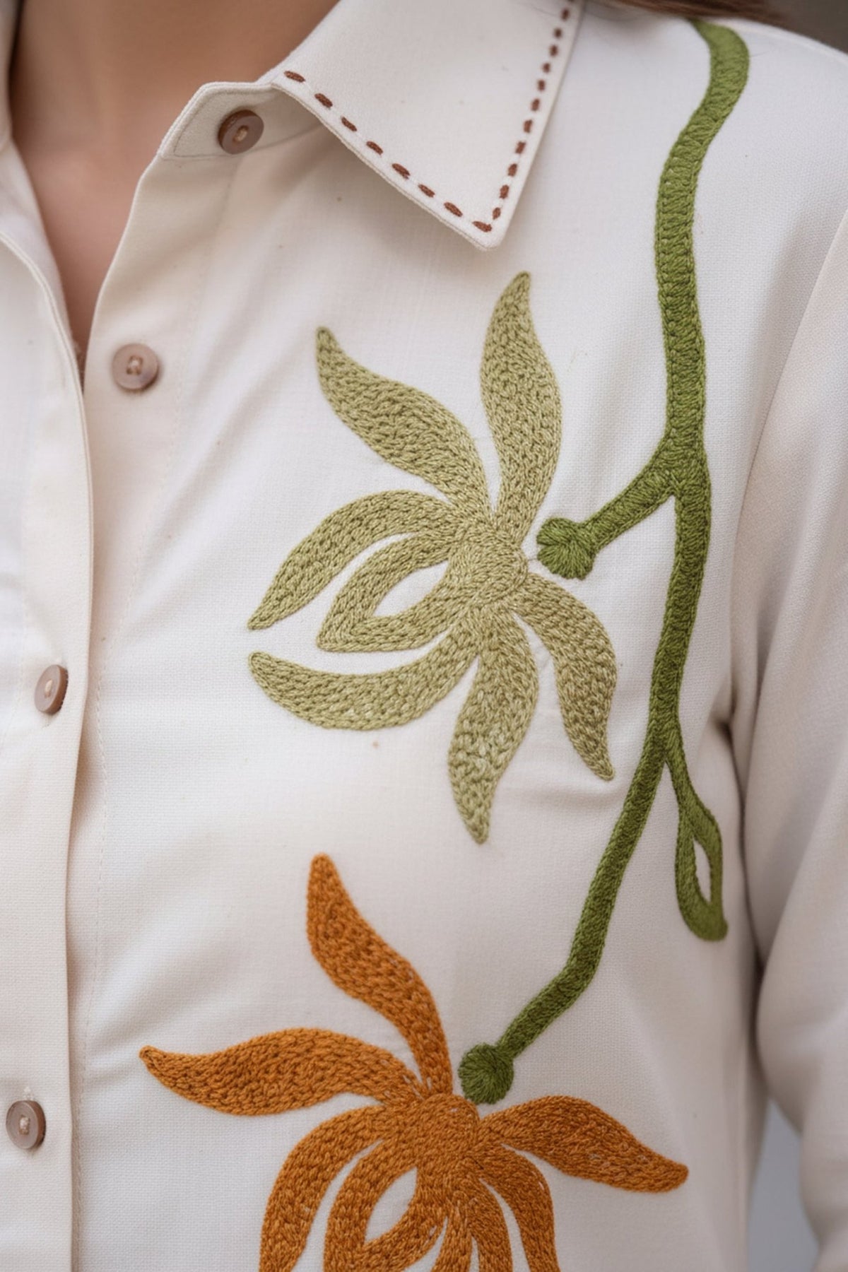 Ivory Floral Embroidered CordSet - Freyaa