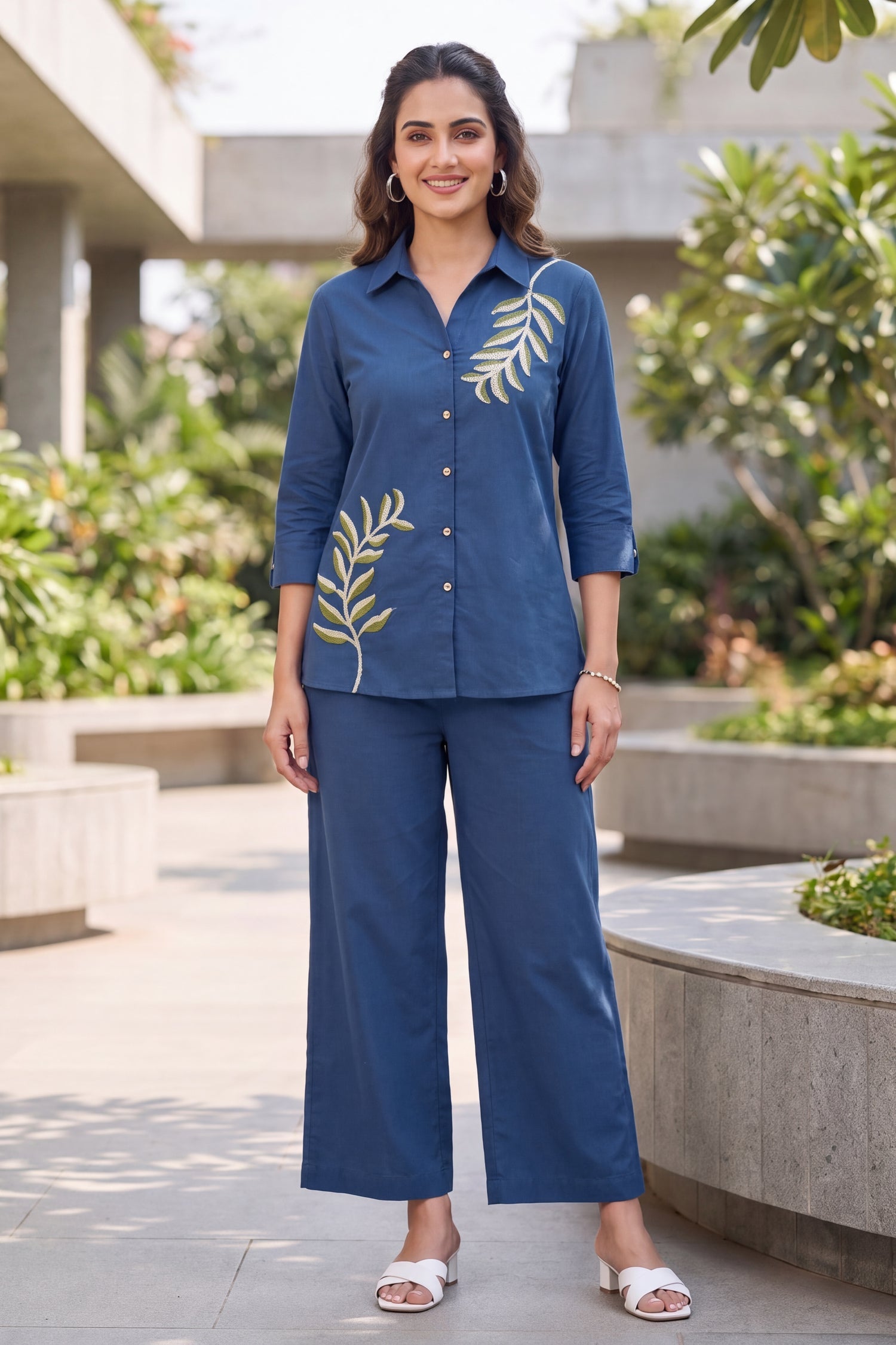 Indigo Leaf Embroidered CordSet