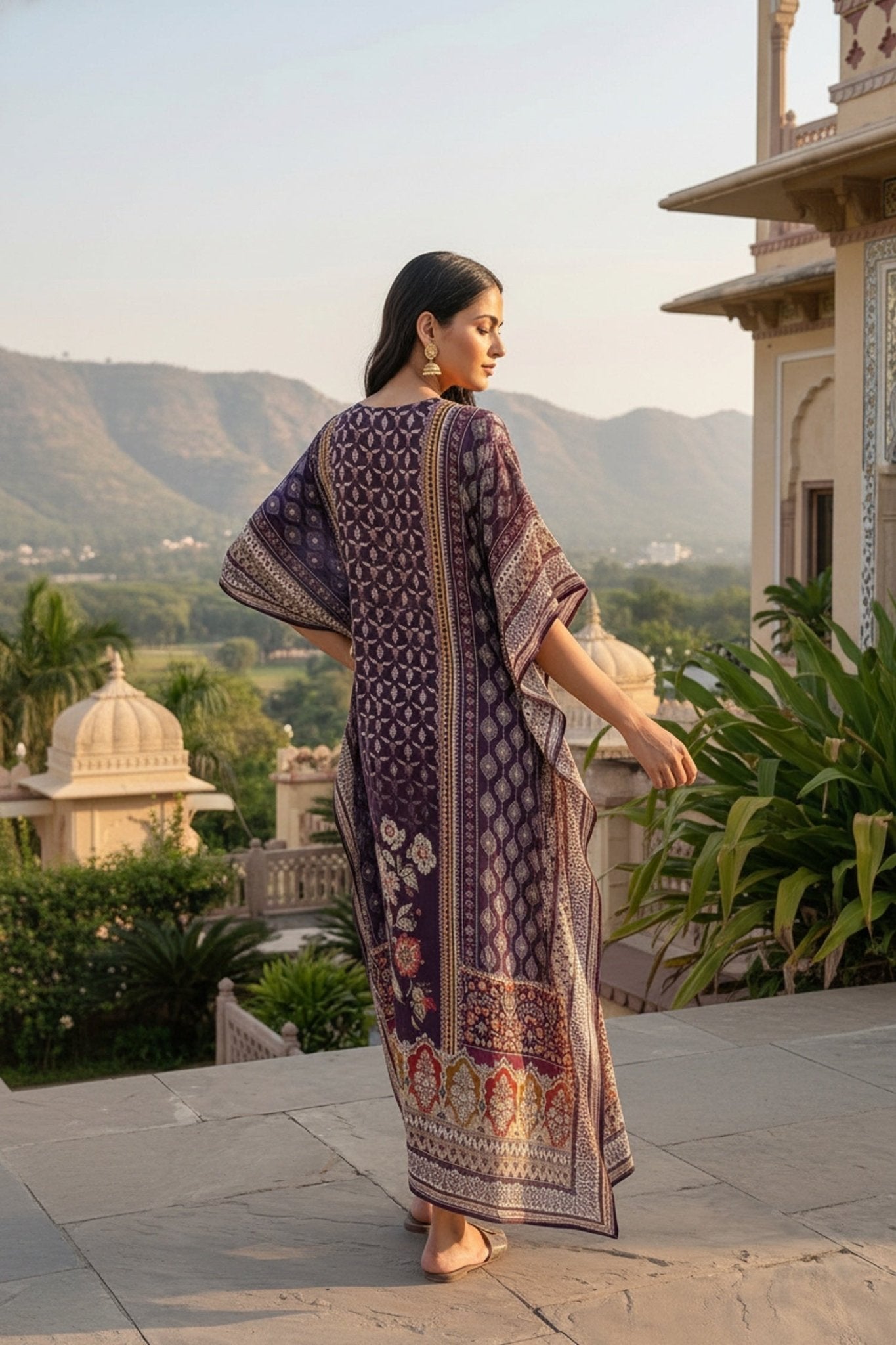 Purple Viscose Long Kaftan - Freyaa USA & Canada