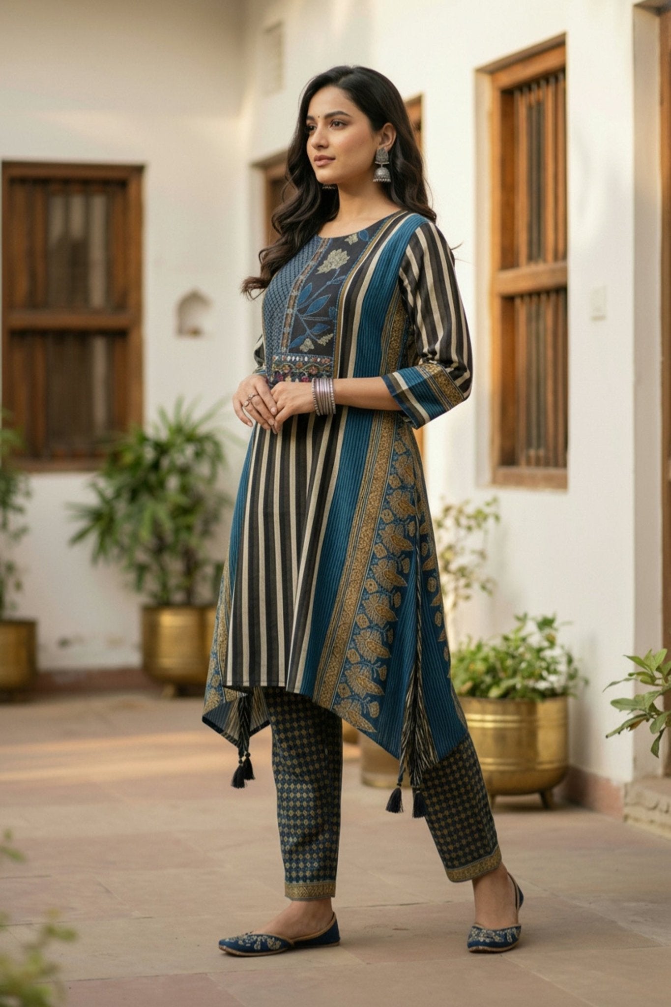 Aqua Elegance Embroidered Viscose Cord Set - Freyaa USA & Canada