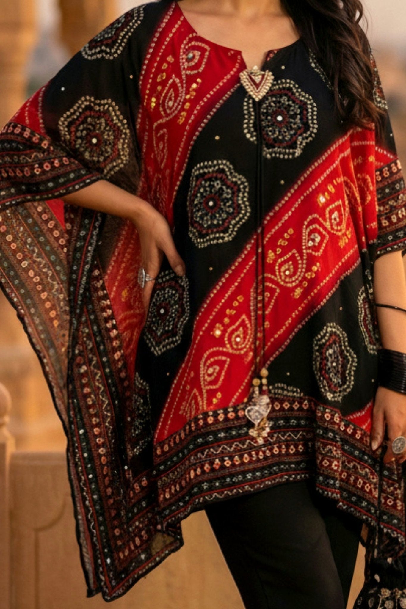 Multicolor Bold Printed Short Kaftan - Freyaa USA & Canada