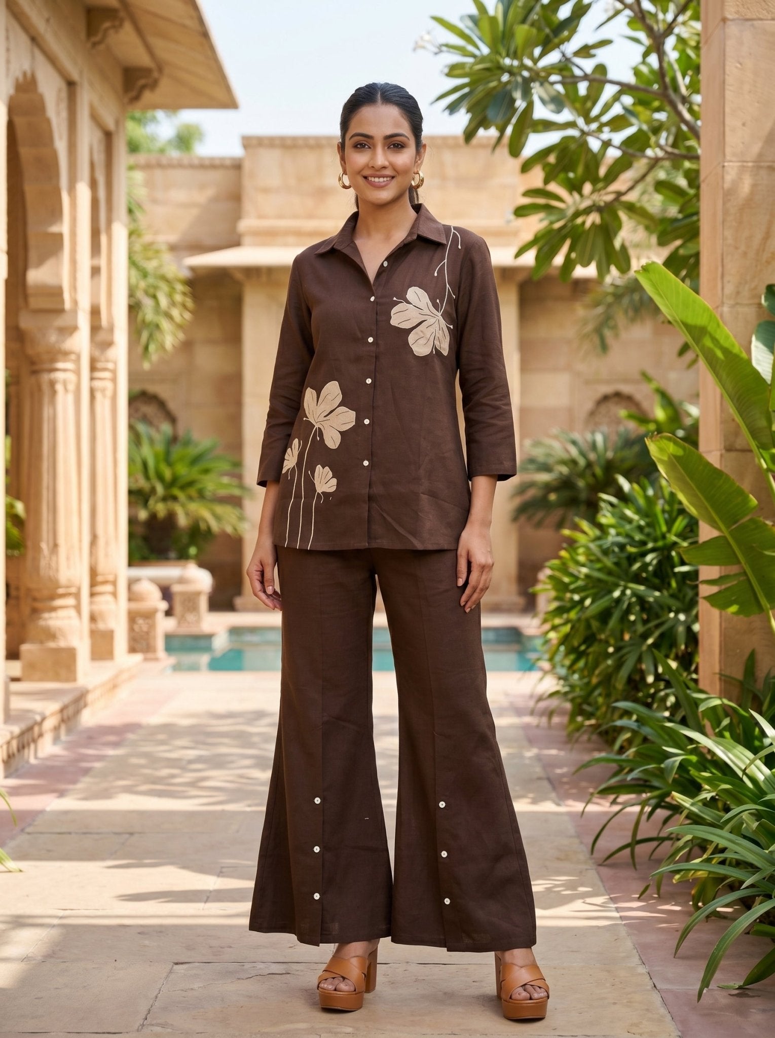 Chic Brown Notch Collar Cord Set - Freyaa USA & Canada