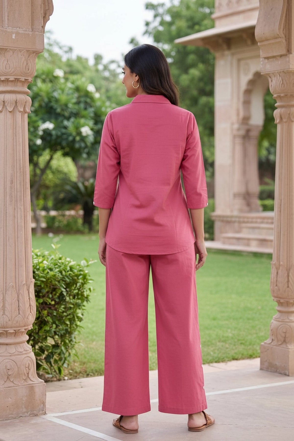 Rose Pink Floral Shirt Cord Set - Freyaa