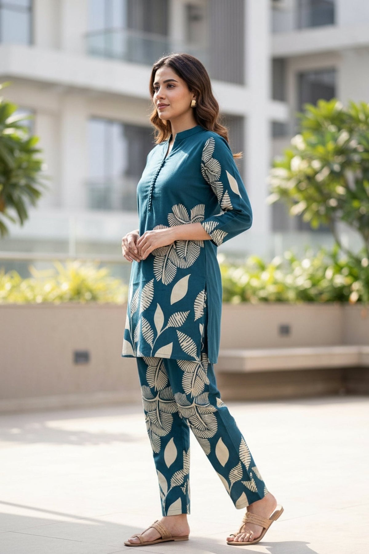 Teal Botanical Print CordSet - Freyaa