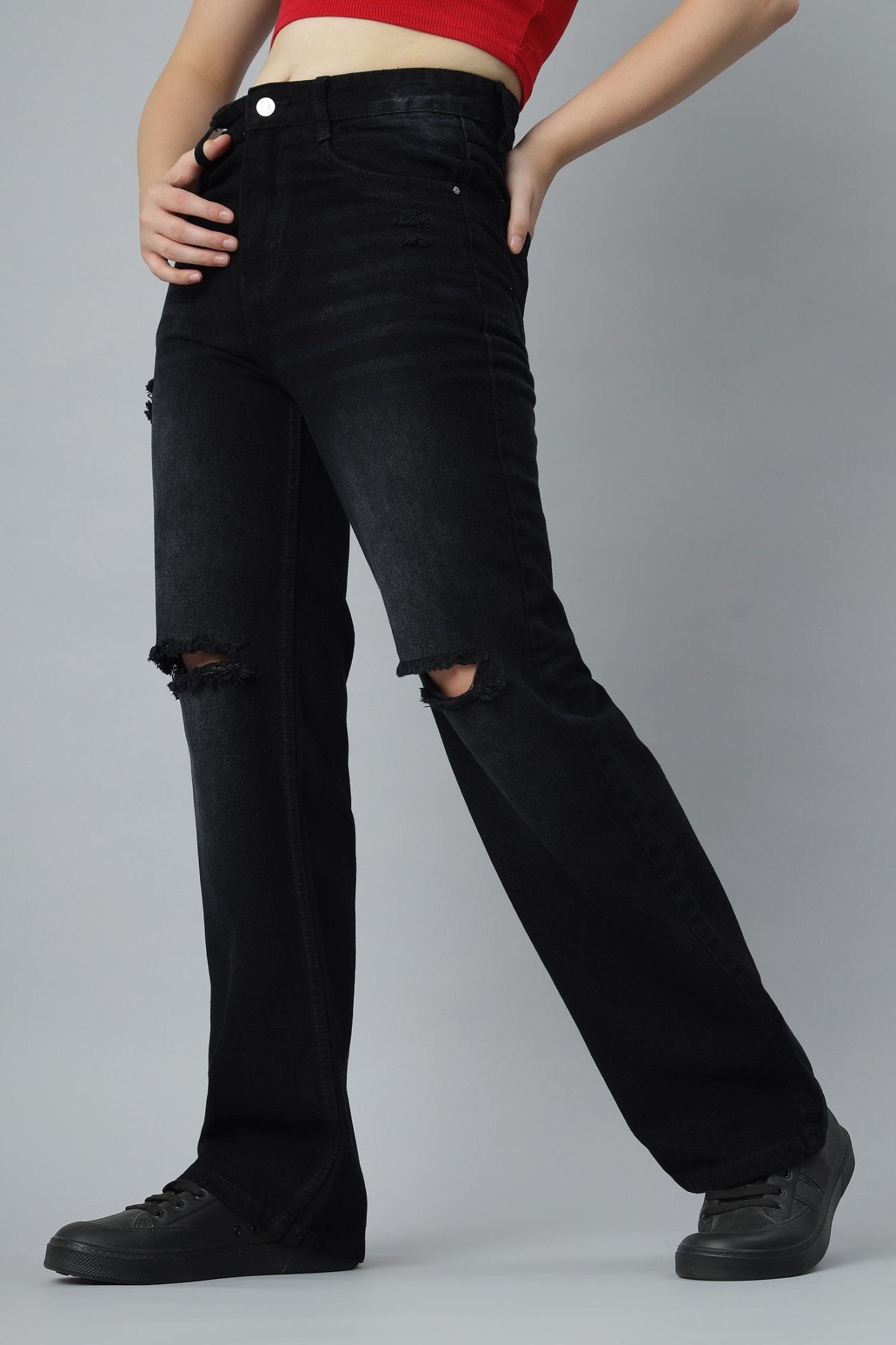 Ripped Rebel Black Jeans - Freyaa USA & Canada