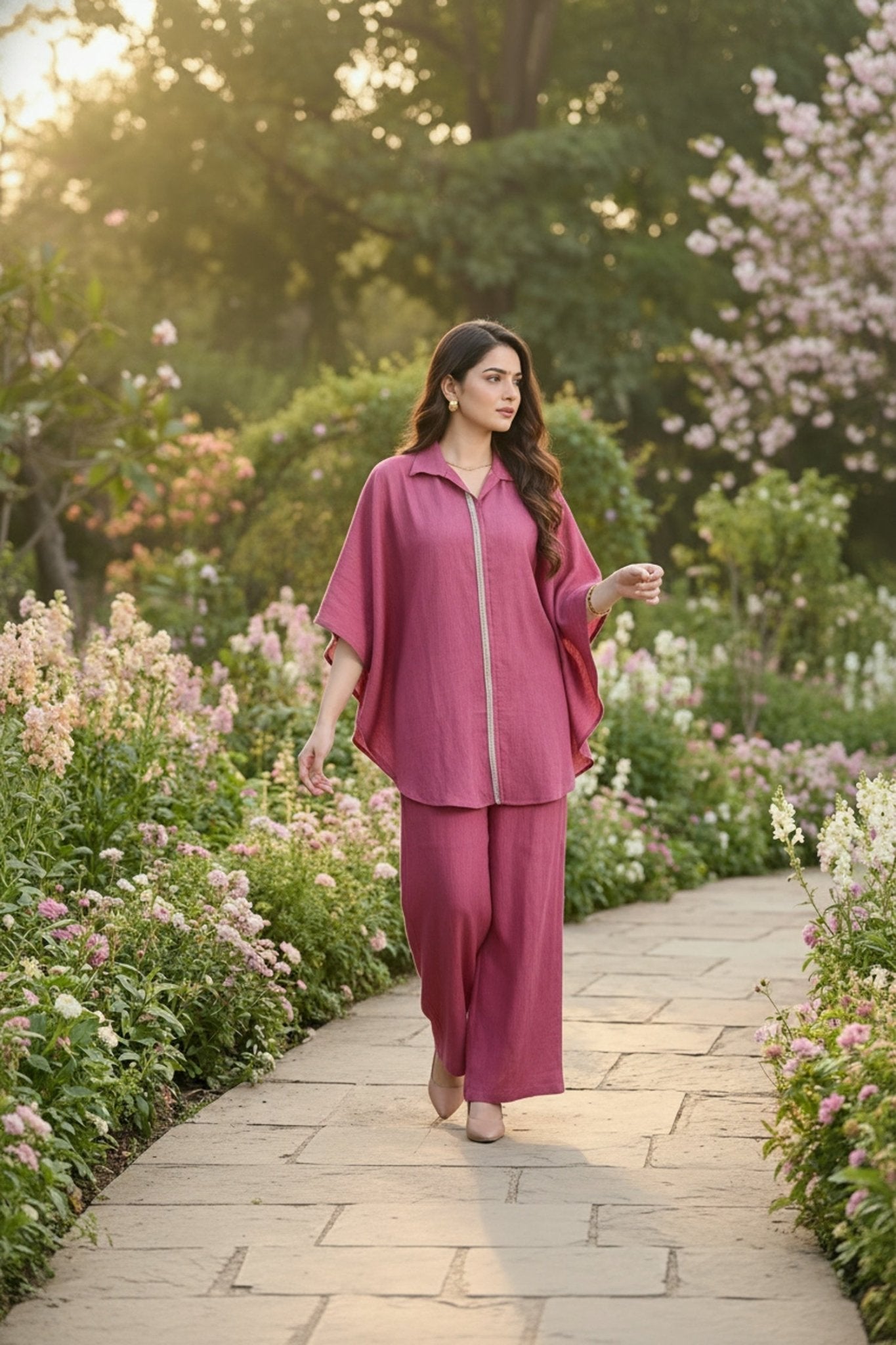 Onion Pink Kaftan Style Cord Set - Freyaa USA & Canada