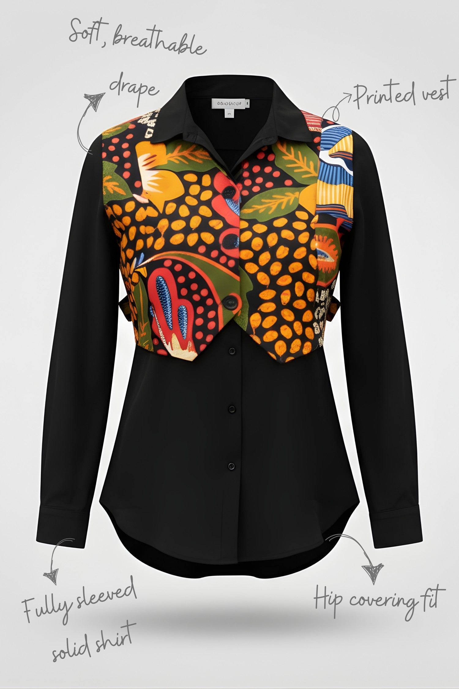 Black Shirt with Printed Cropped Jacket