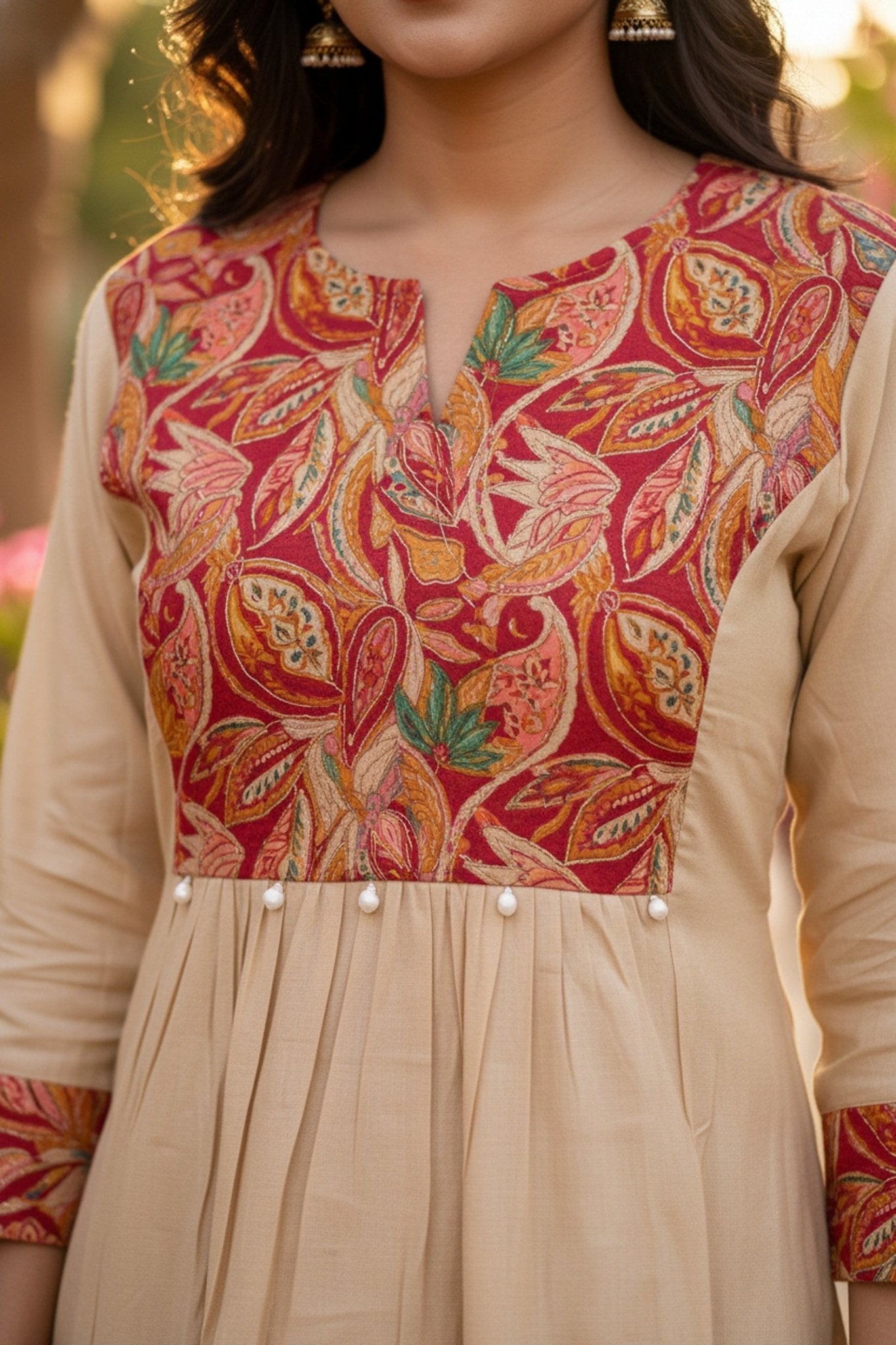 Beige Printed Cotton Co-ord Set - Freyaa USA & Canada