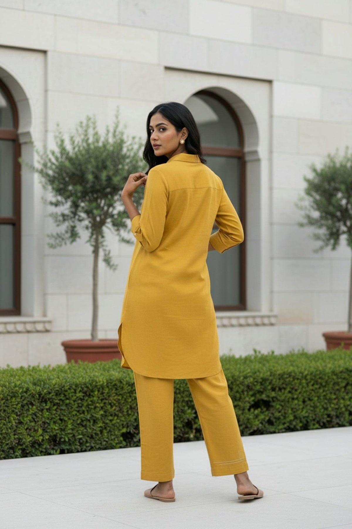 Yellow Cord Set with Graphic Print Detailing - Freyaa USA & Canada