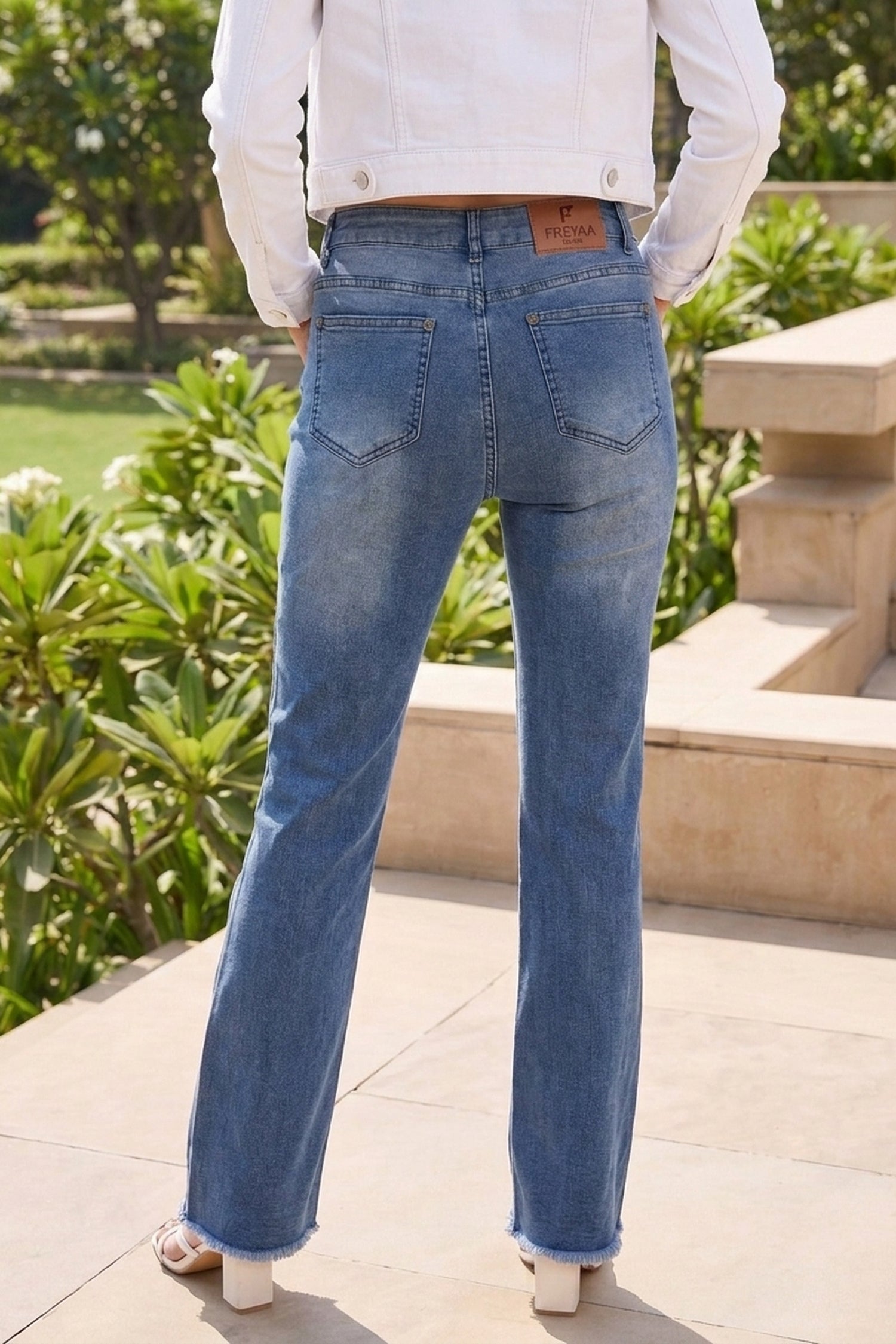 Floral Embroidered Straight long Denim