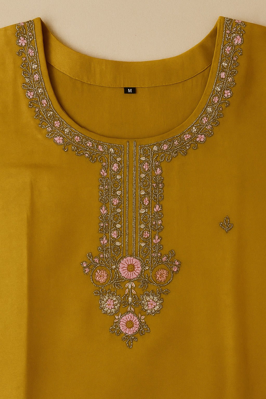 Mustard Suit with Embroidery Work And Chiffon Dupatta - Freyaa USA & Canada