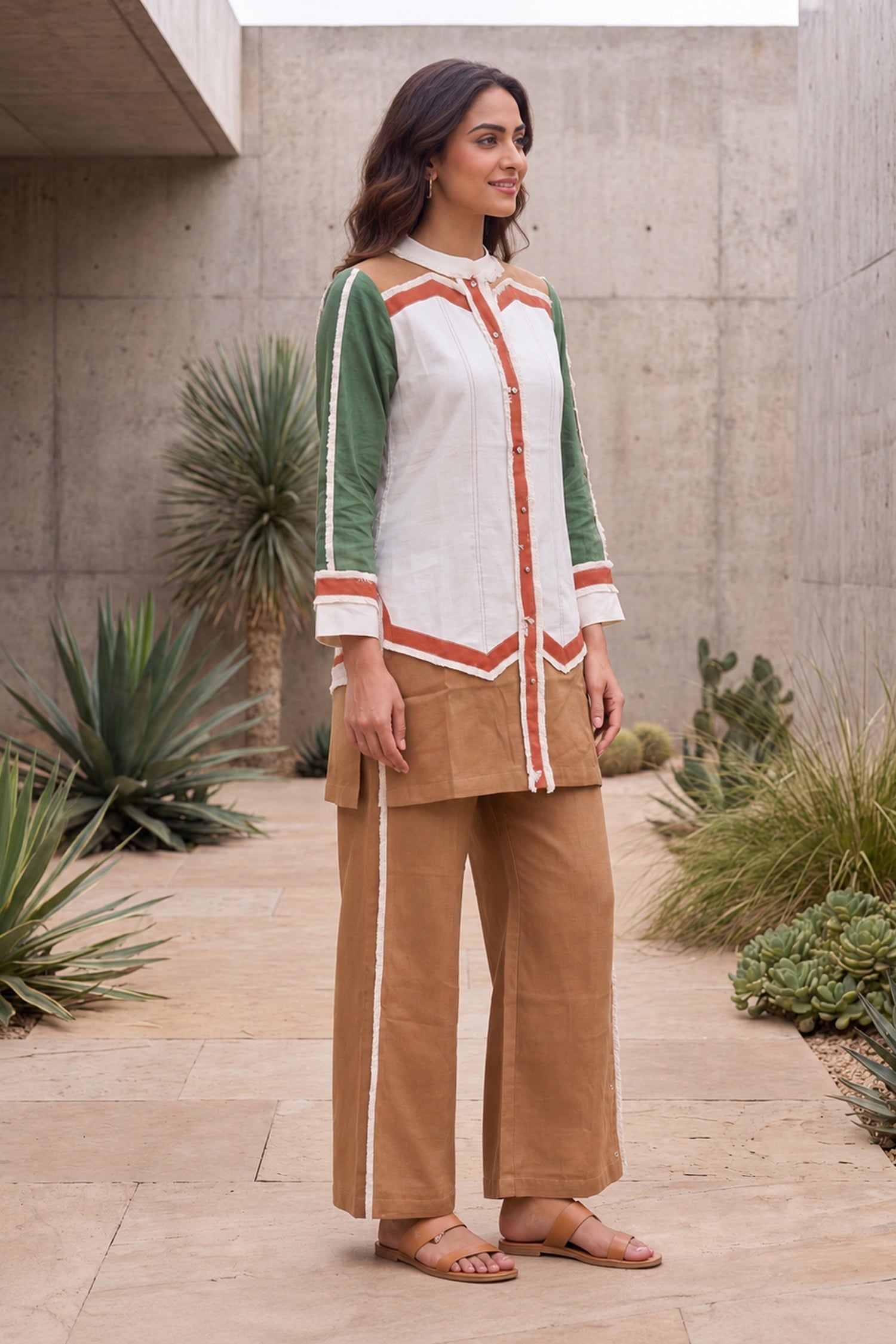 Stylish Colorblock Tunic & Trouser Cotton Co-Ord Set.