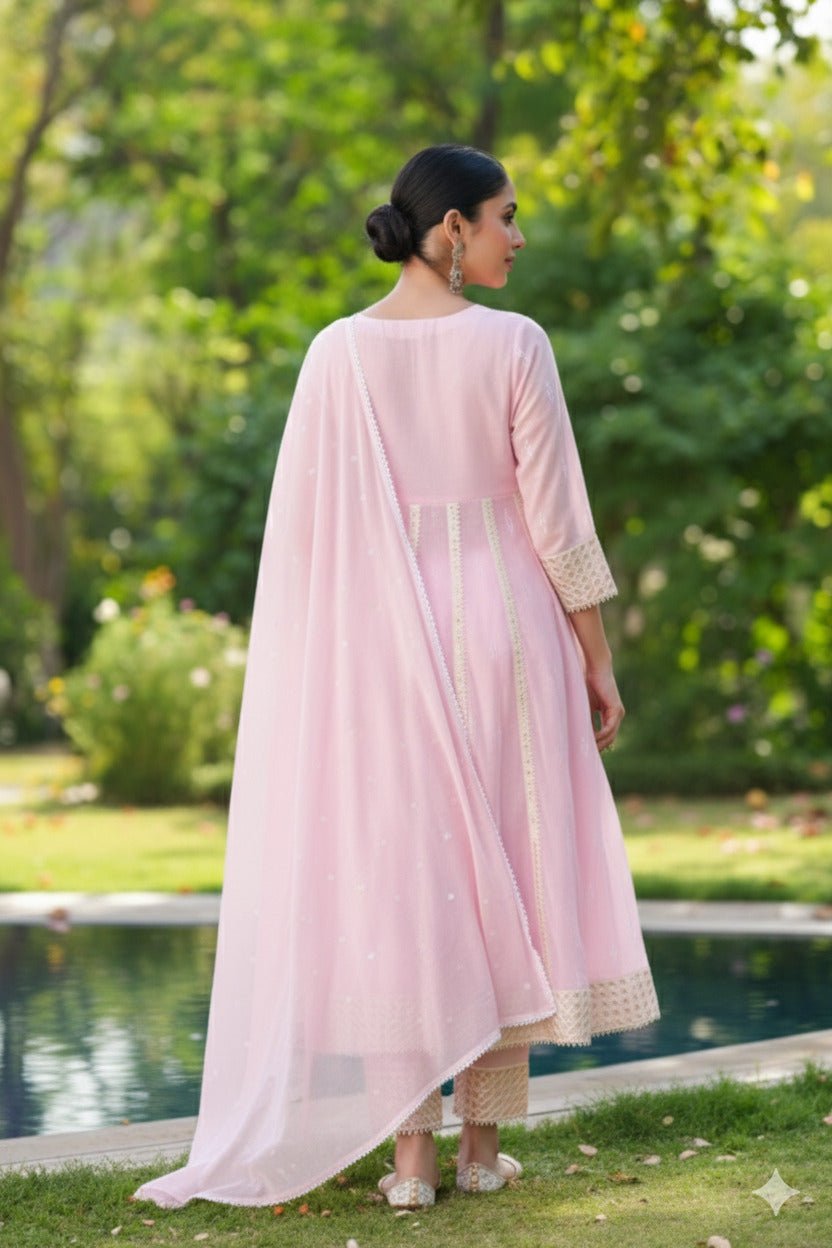 Elegant Pink Cotton Three-Piece Suit with Dupatta - Freyaa USA & Canada