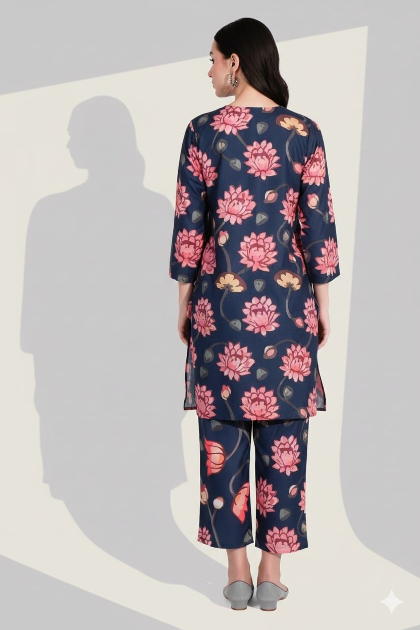 Satin Cord Set with Varied Floral Prints - Freyaa USA & Canada