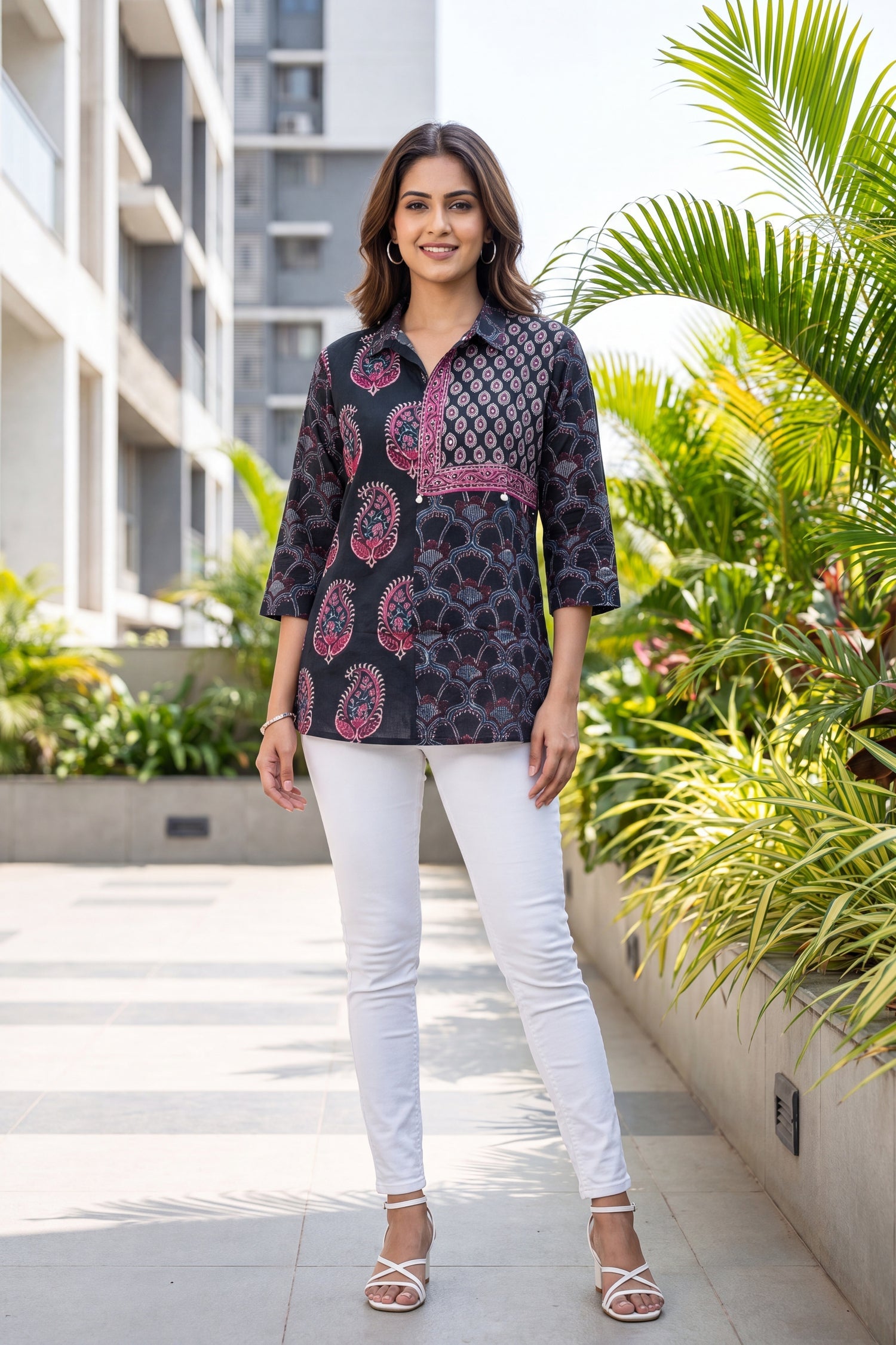 Indigo & Pink Crepe Top