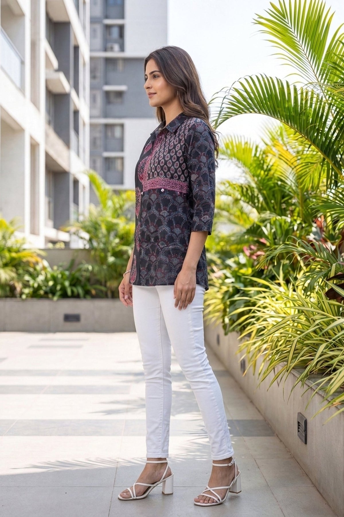Indigo & Pink Crepe Top - Freyaa USA & Canada