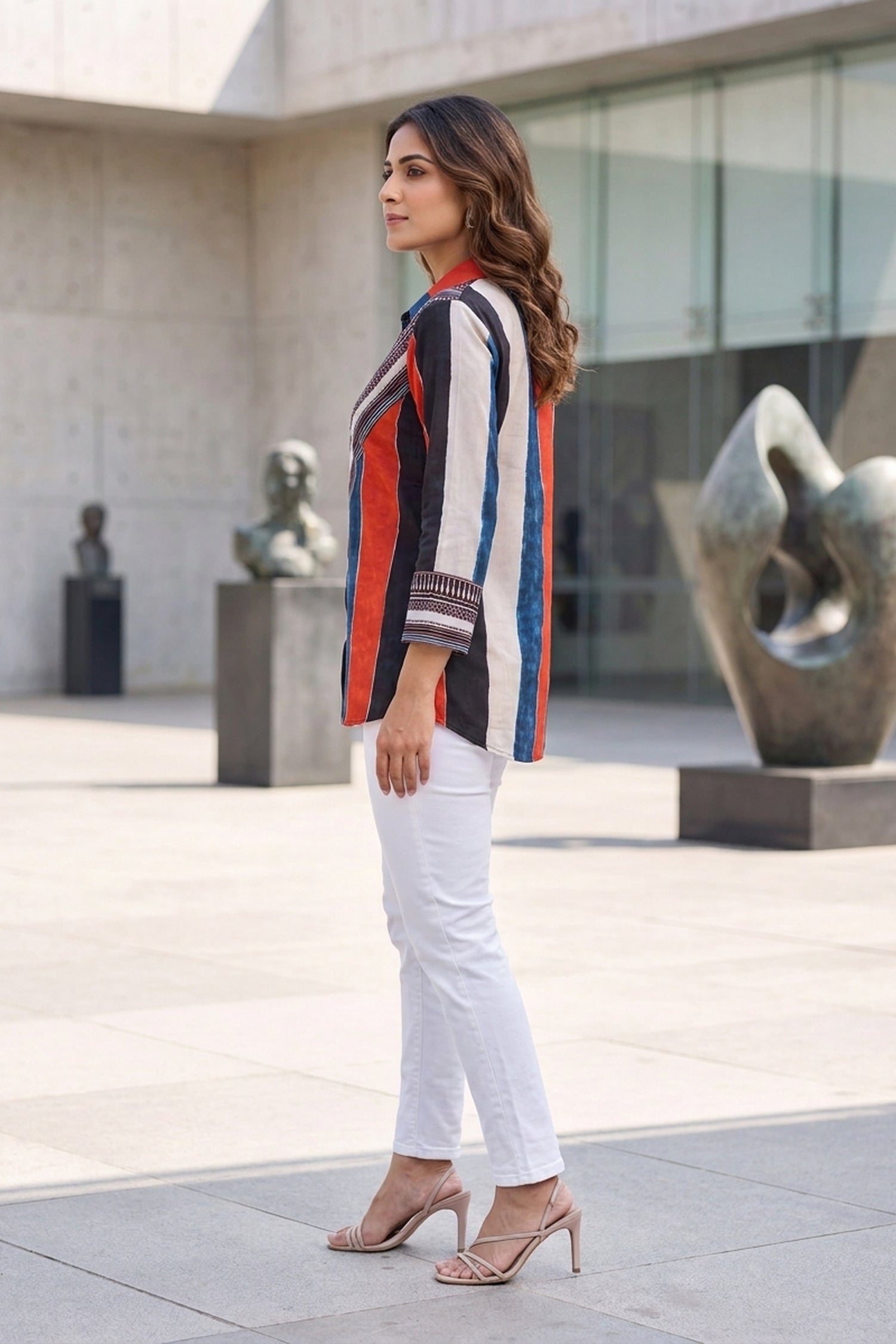 Multicolor Striped Geometric Crepe Shirt Top