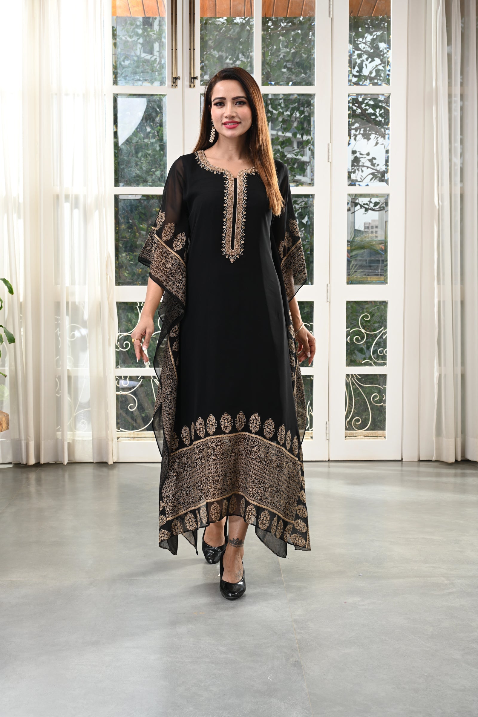 GOLD HAND EMBROIDERY BLACK KAFTAN