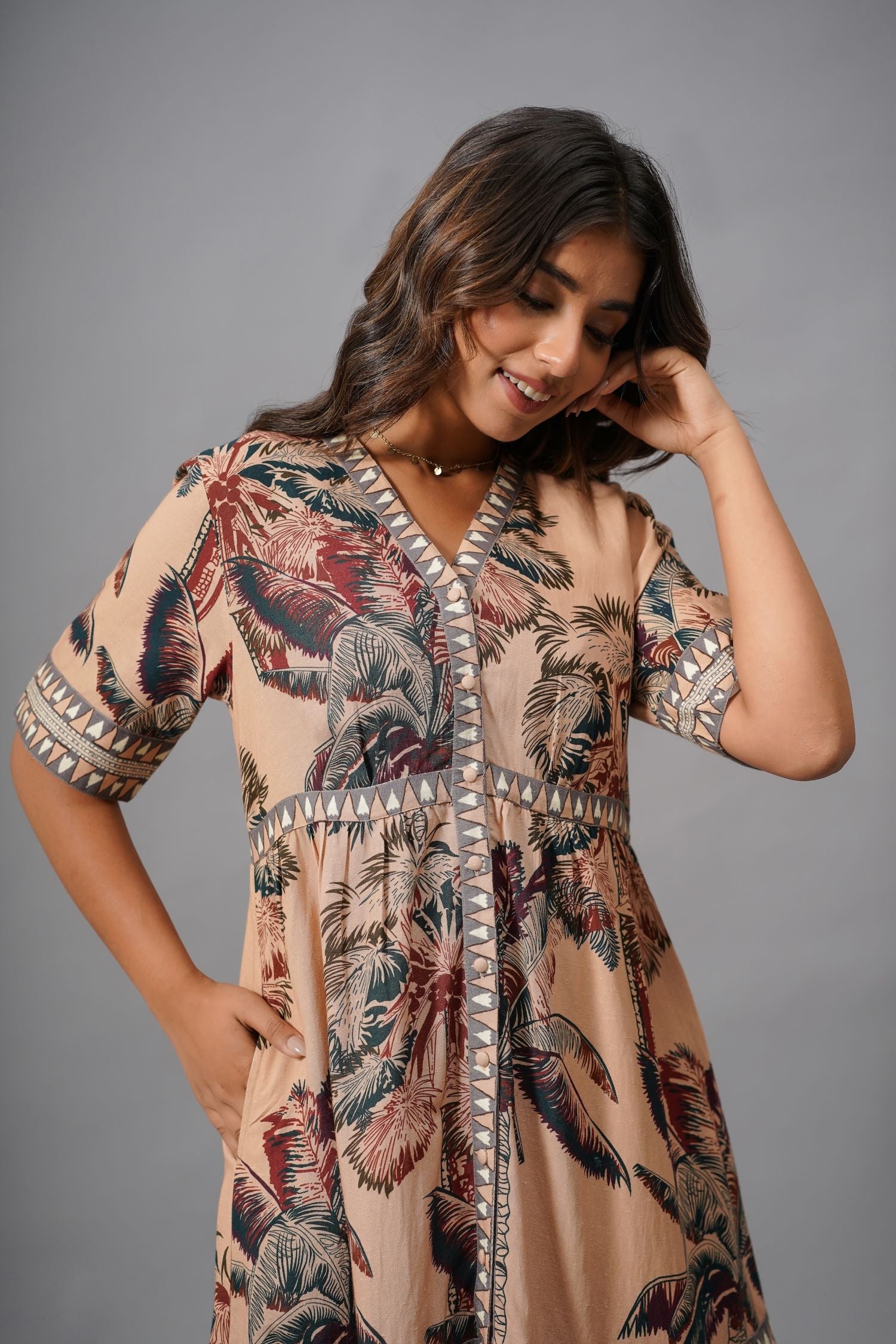 Peach Reverie Printed Midi Dress