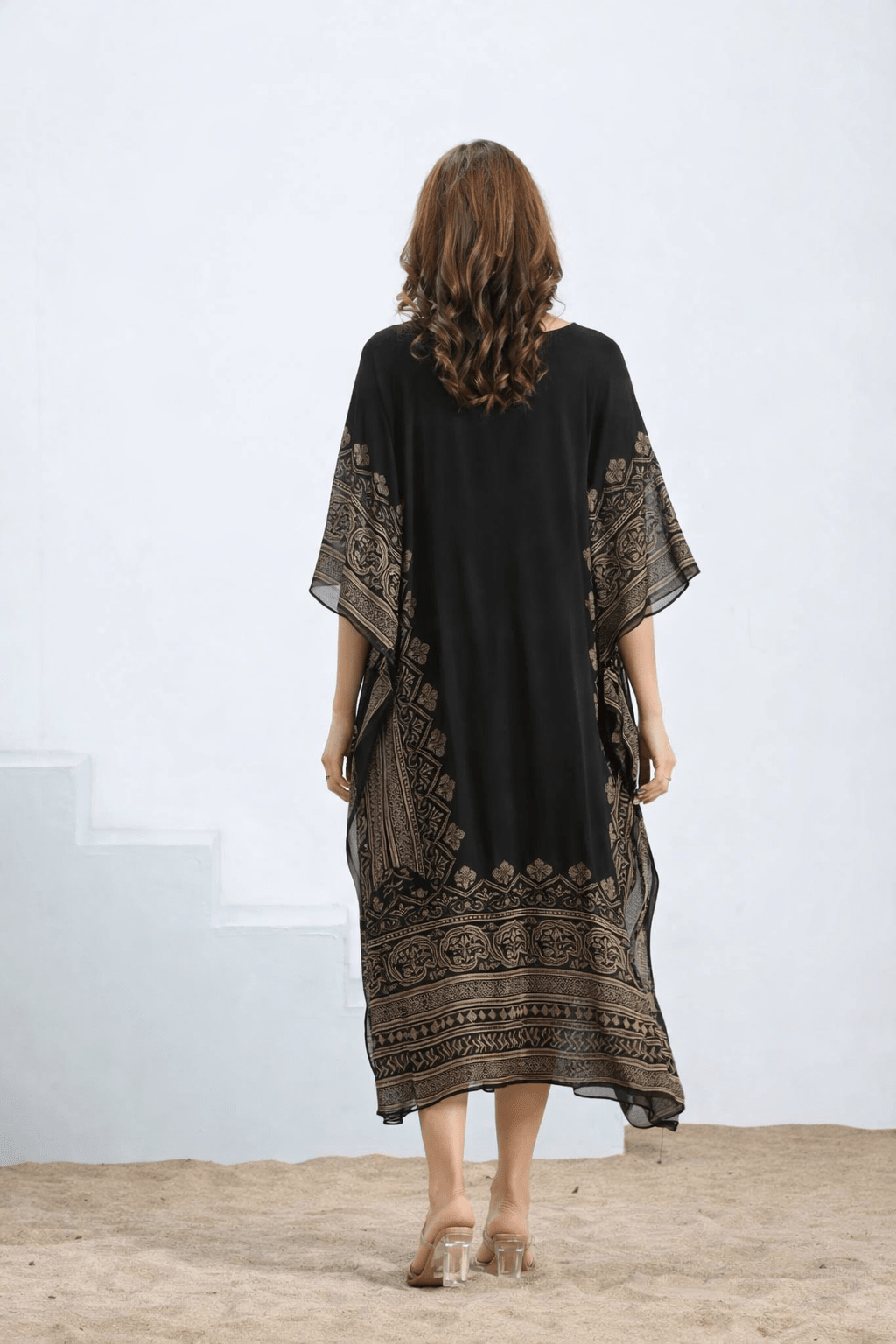 Golden Grace Viscose Embroidered Kaftan - Freyaa USA & Canada
