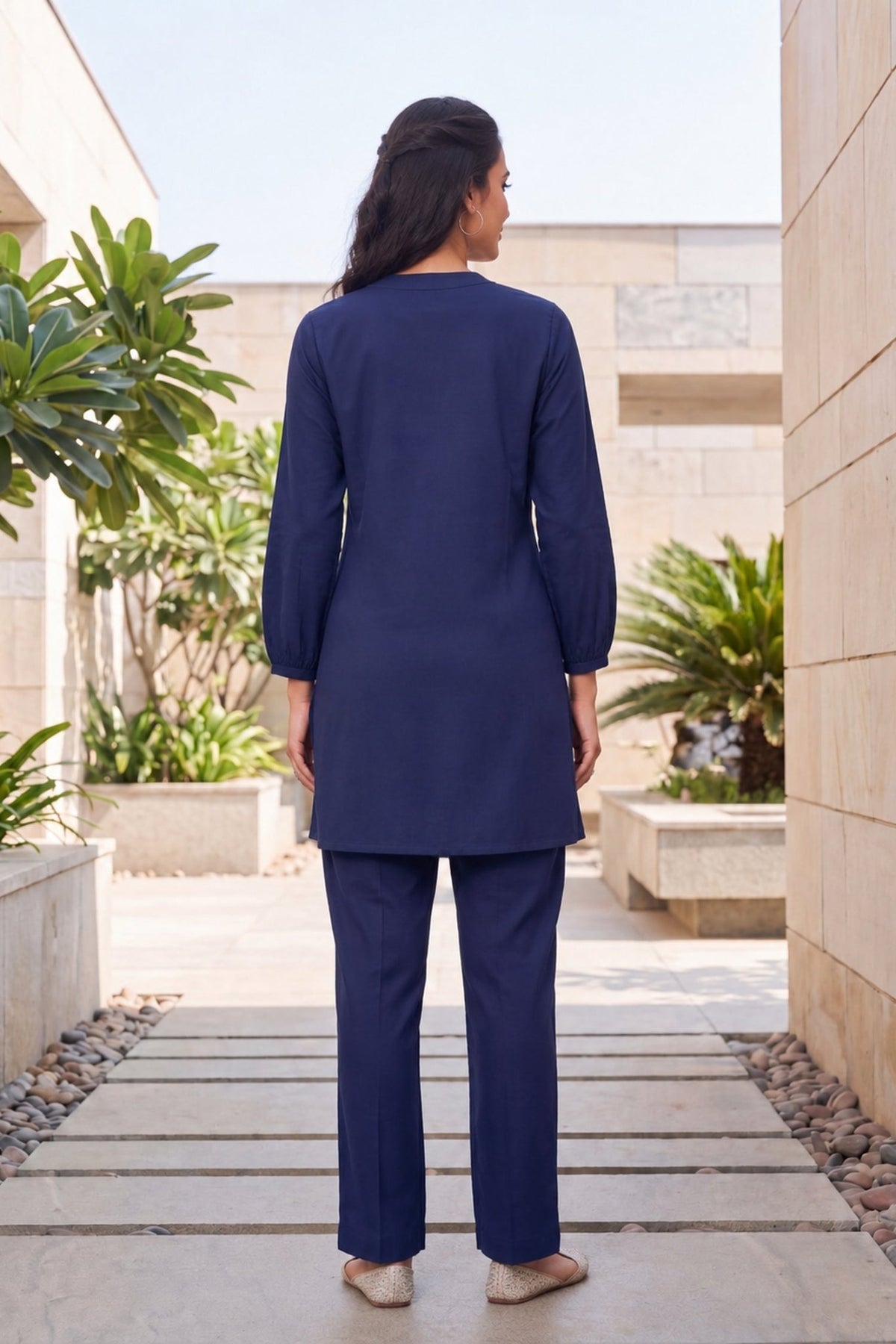Navy Floral Embroidered CordSet - Freyaa