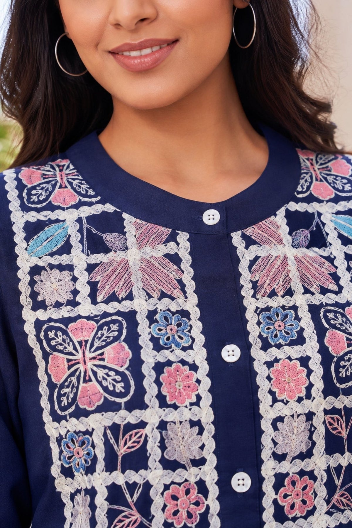Navy Floral Embroidered CordSet - Freyaa