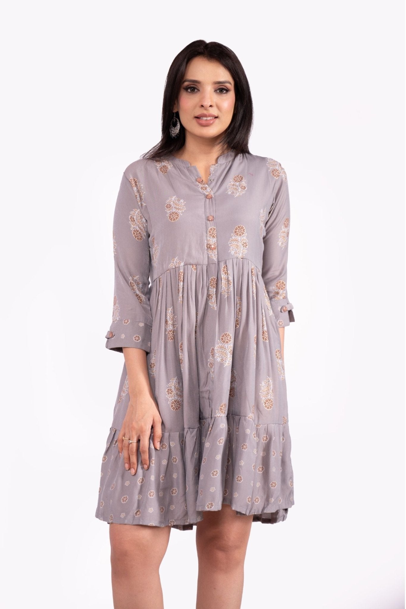 Mul Cotton Printed Front Button Tunic Dress - Freyaa USA & Canada