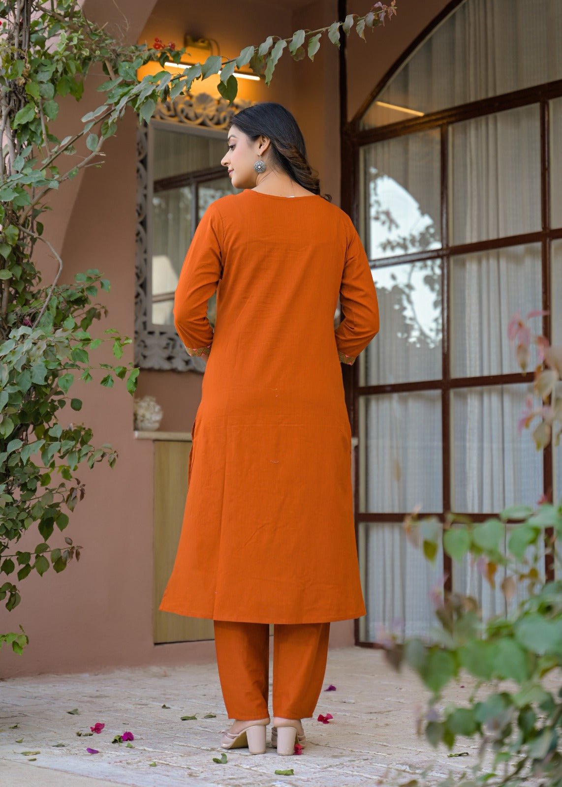 Orange Embroidered Co-ord Set - Freyaa USA & Canada