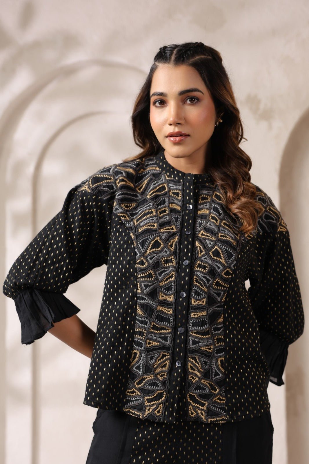 Modern Black Embroidered Cotton Co-ord Set - Freyaa USA & Canada