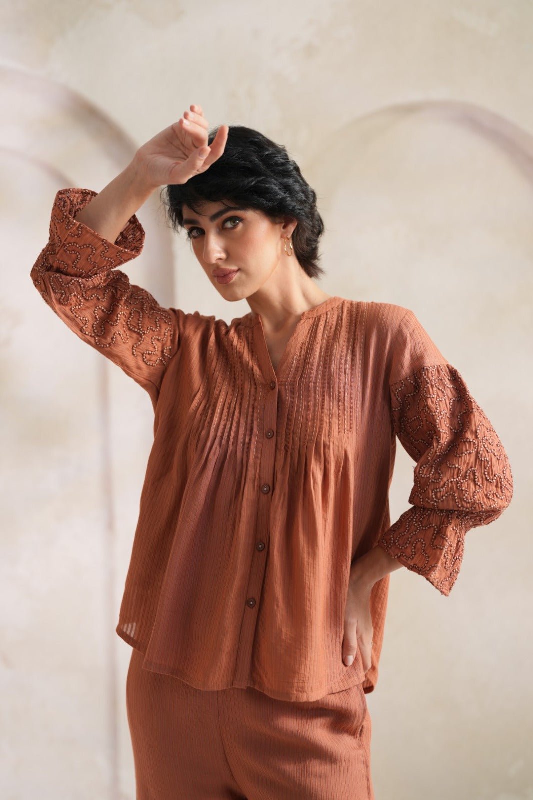 Chic Orange Cotton Co-ord Set - Freyaa USA & Canada