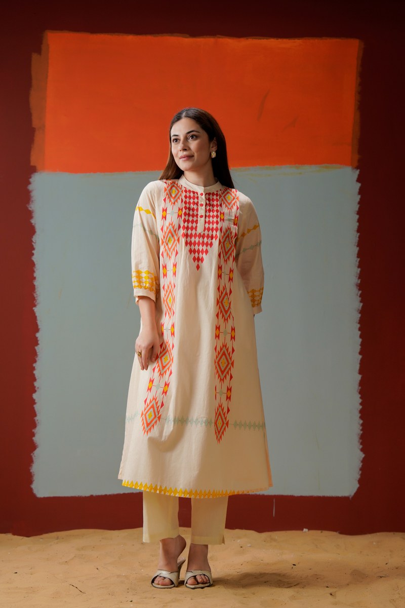 Cream Printed Cotton Co-ord Set