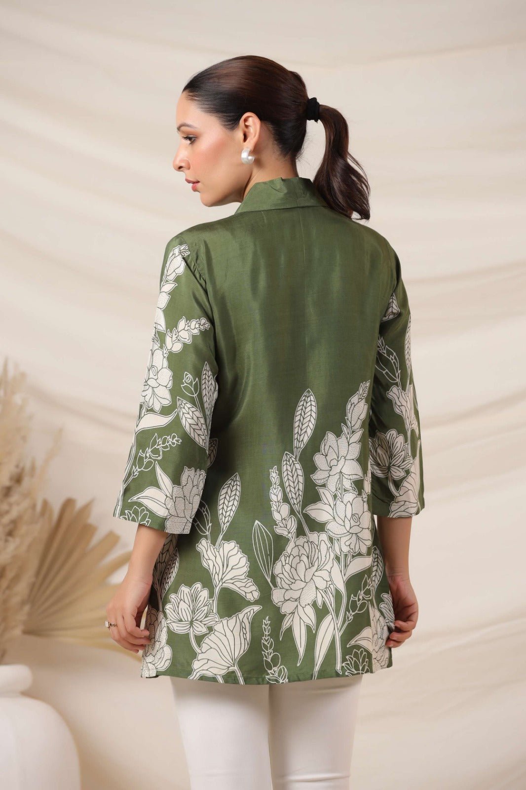 Chic Green Top with Contemporary Digital Print - Freyaa USA & Canada