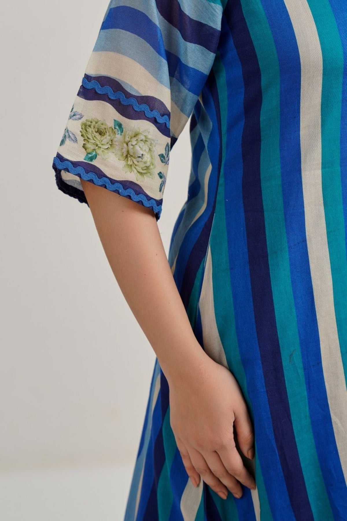 Blue Vertical Stripe A-Line Kurta Cord Set - Freyaa USA & Canada