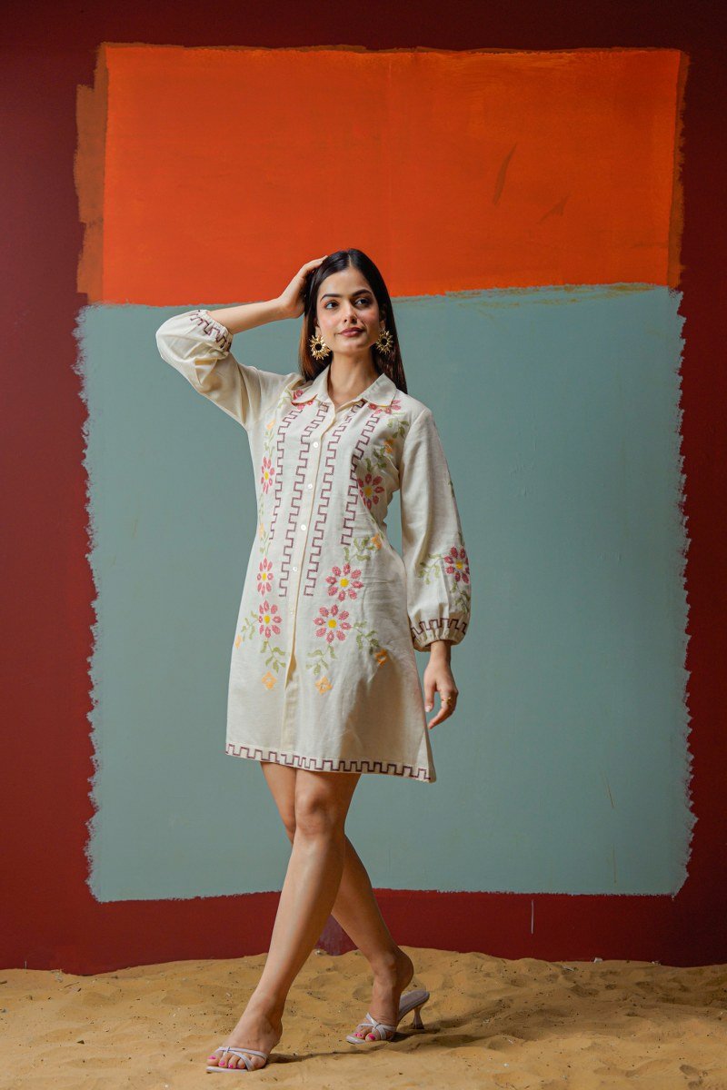 Relaxed Fit Collar Shirt Button Down Tunic Dress - Freyaa USA & Canada