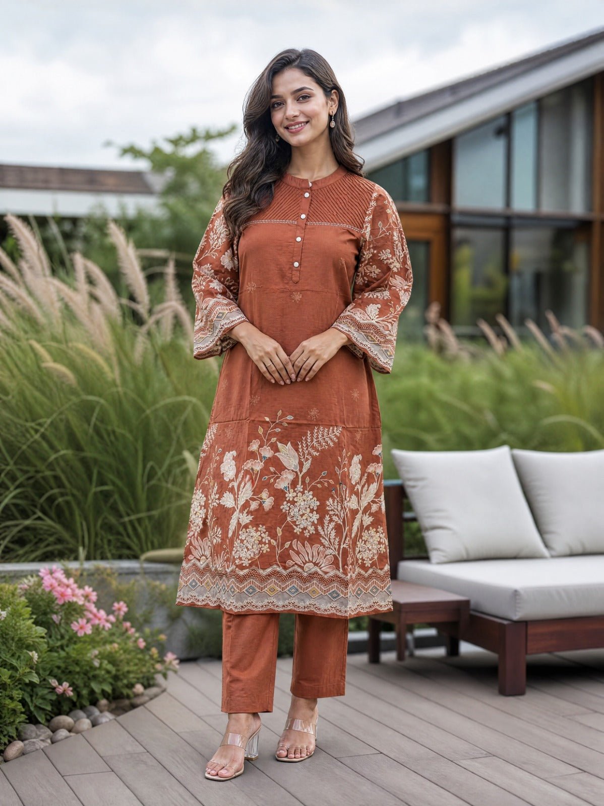 Blue Floral Printed Kurta Cord Set - Freyaa