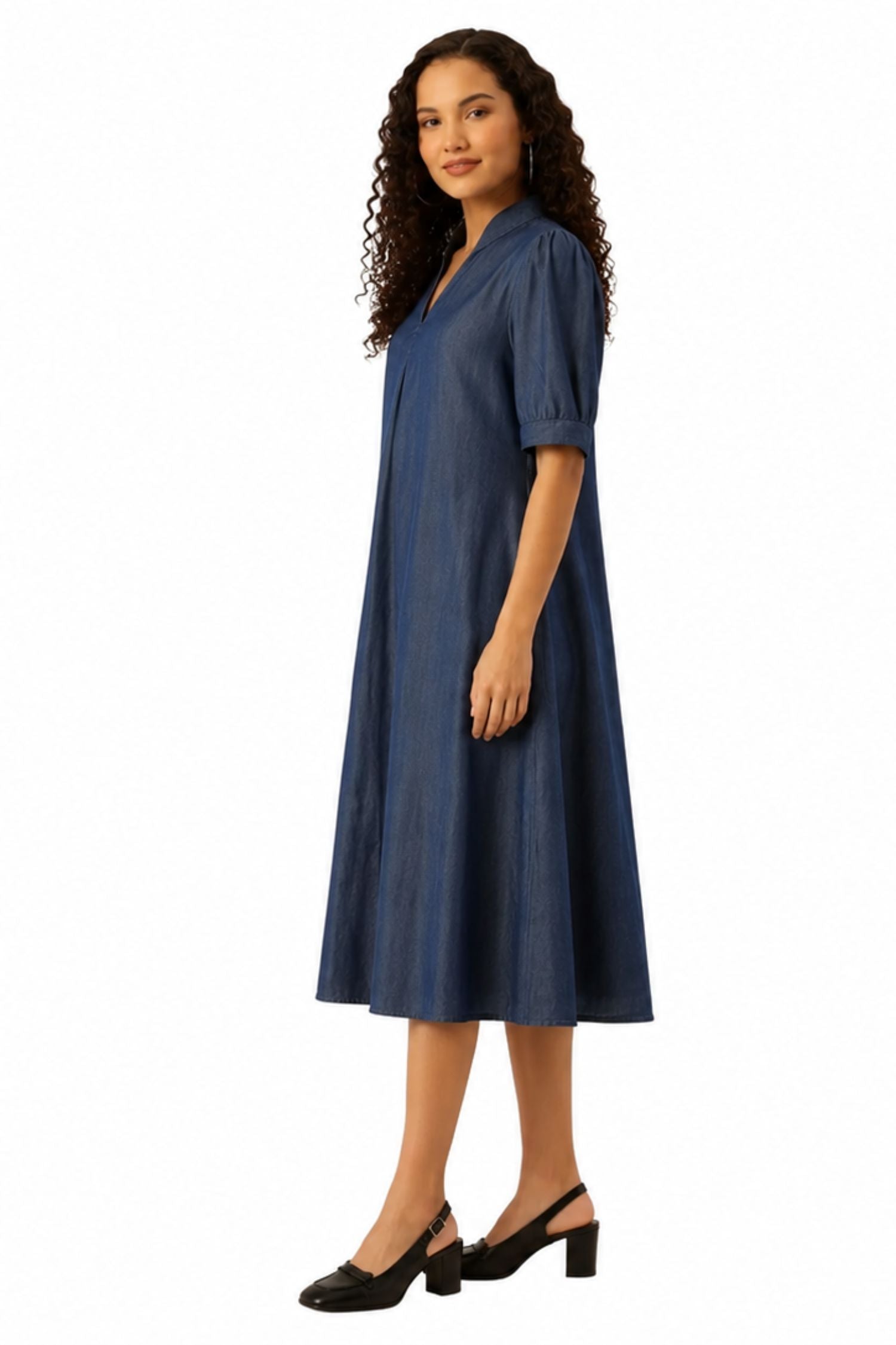 Indigo Blue A-Line Midi Dress
