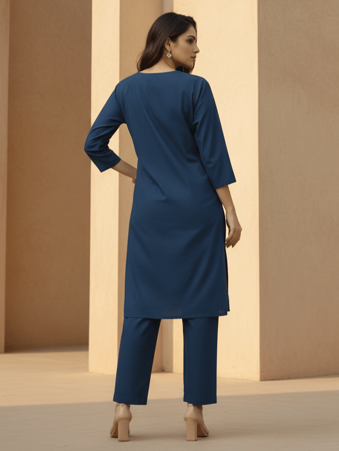 Elegant Blue Printed Co-ord Set - Freyaa USA & Canada