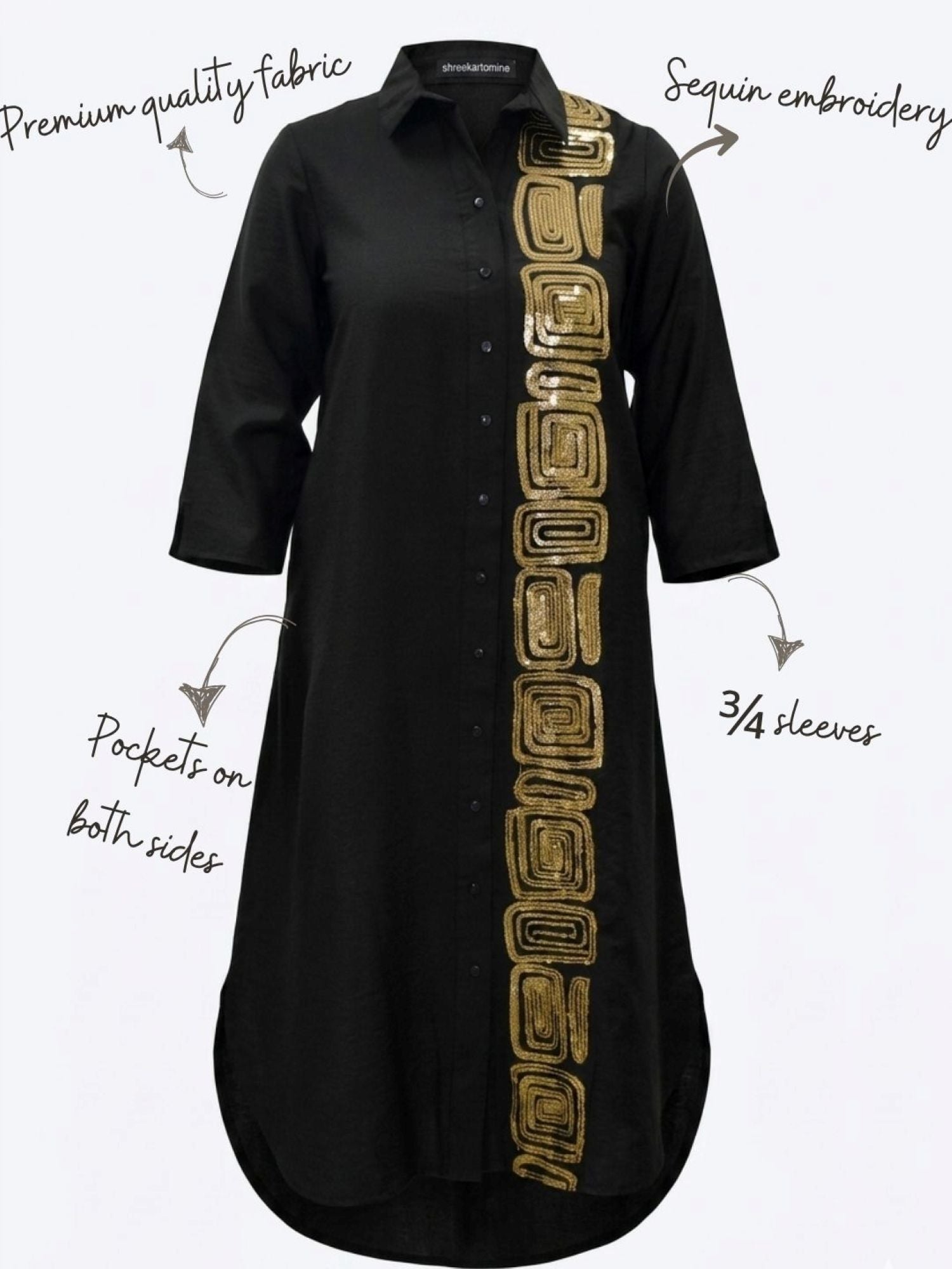 Black Embroidered Shirt Dress