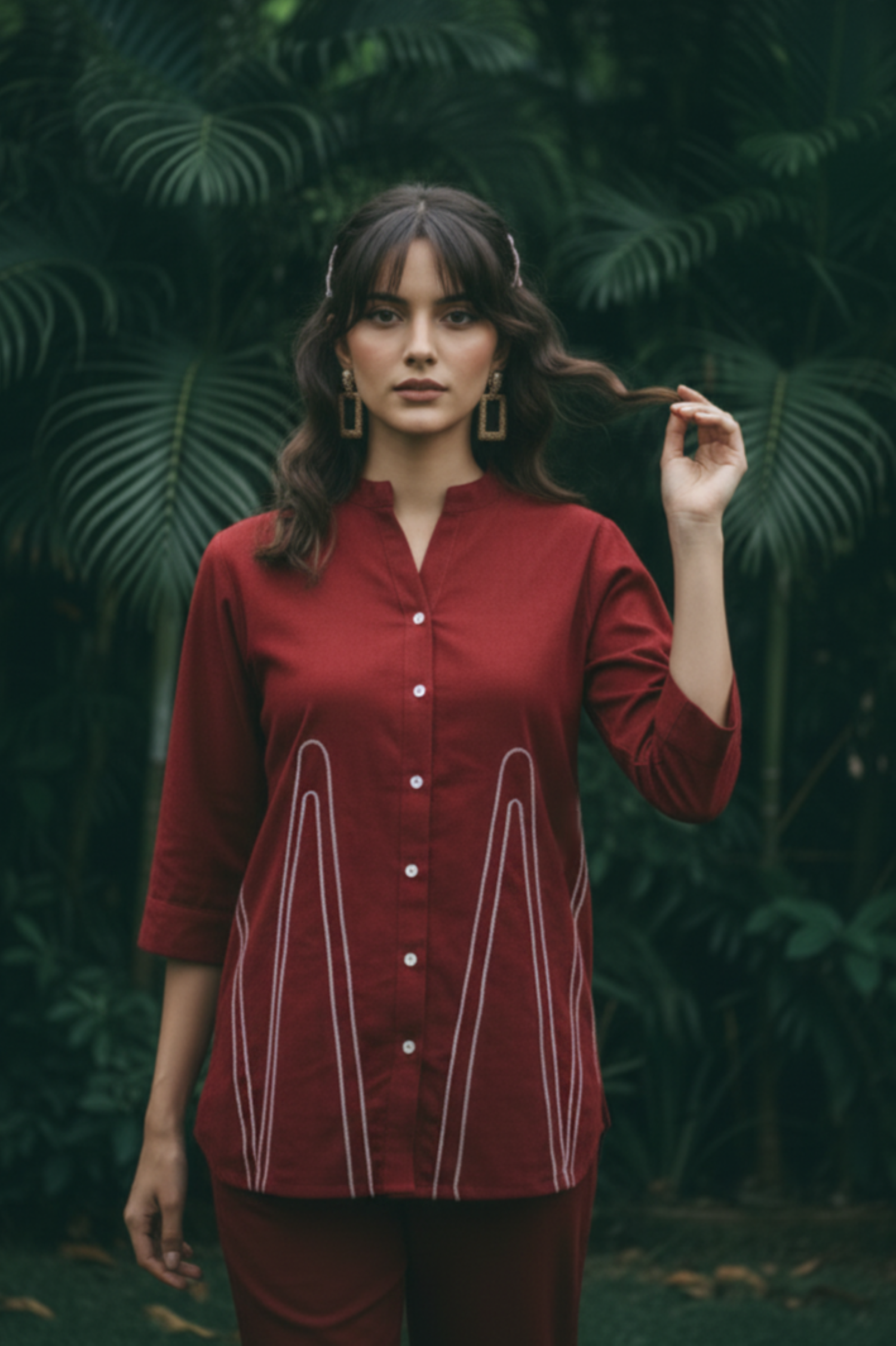 Women's Linen Cotton Maroon Red Relax Fit Cord Set. - Freyaa USA & Canada